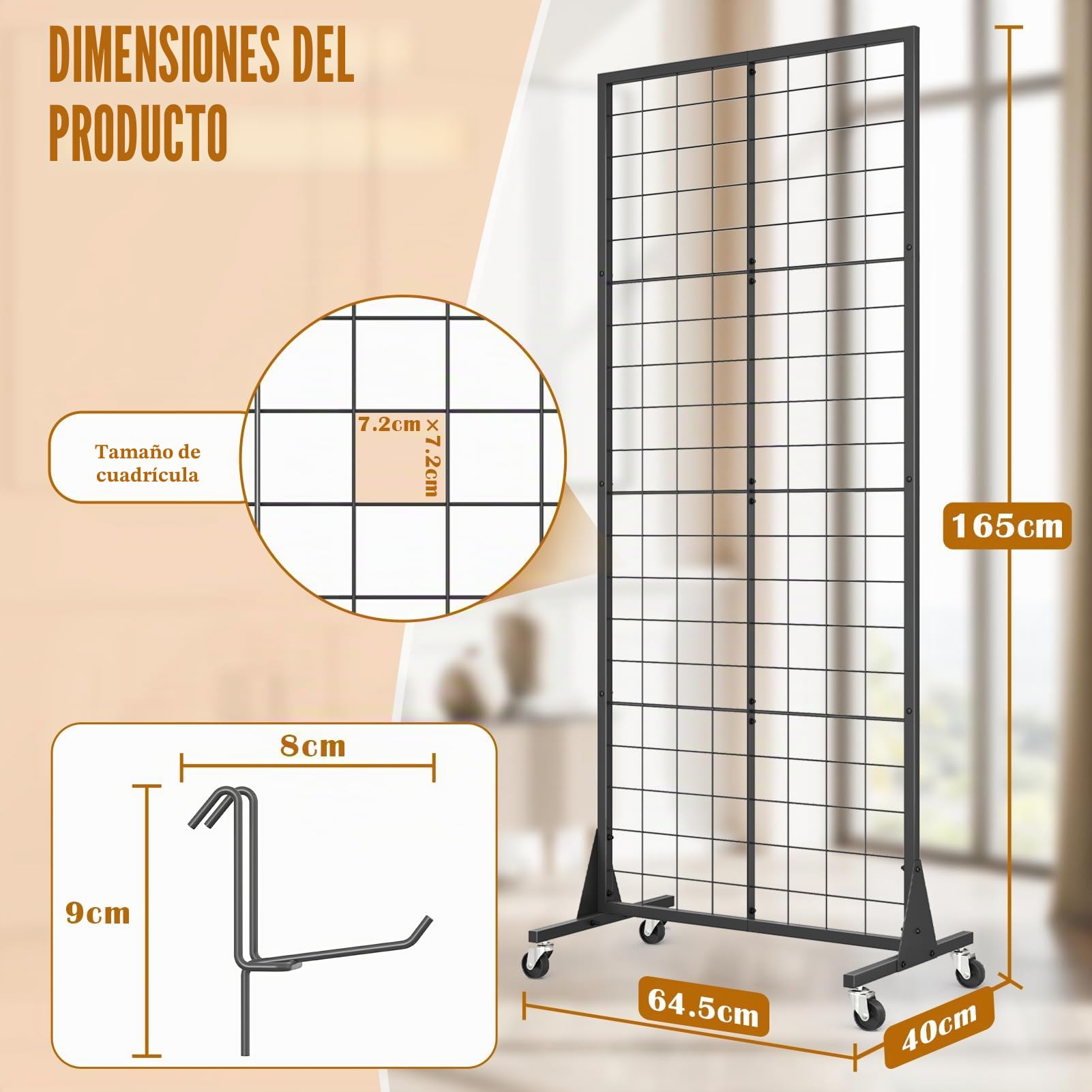 WELDUN Gridwall Expositor con Ruedas, Exposición Fotográfica de Metal con Ganchos, Paneles Móviles de Suelo y Paneles para Venta al por Menor
