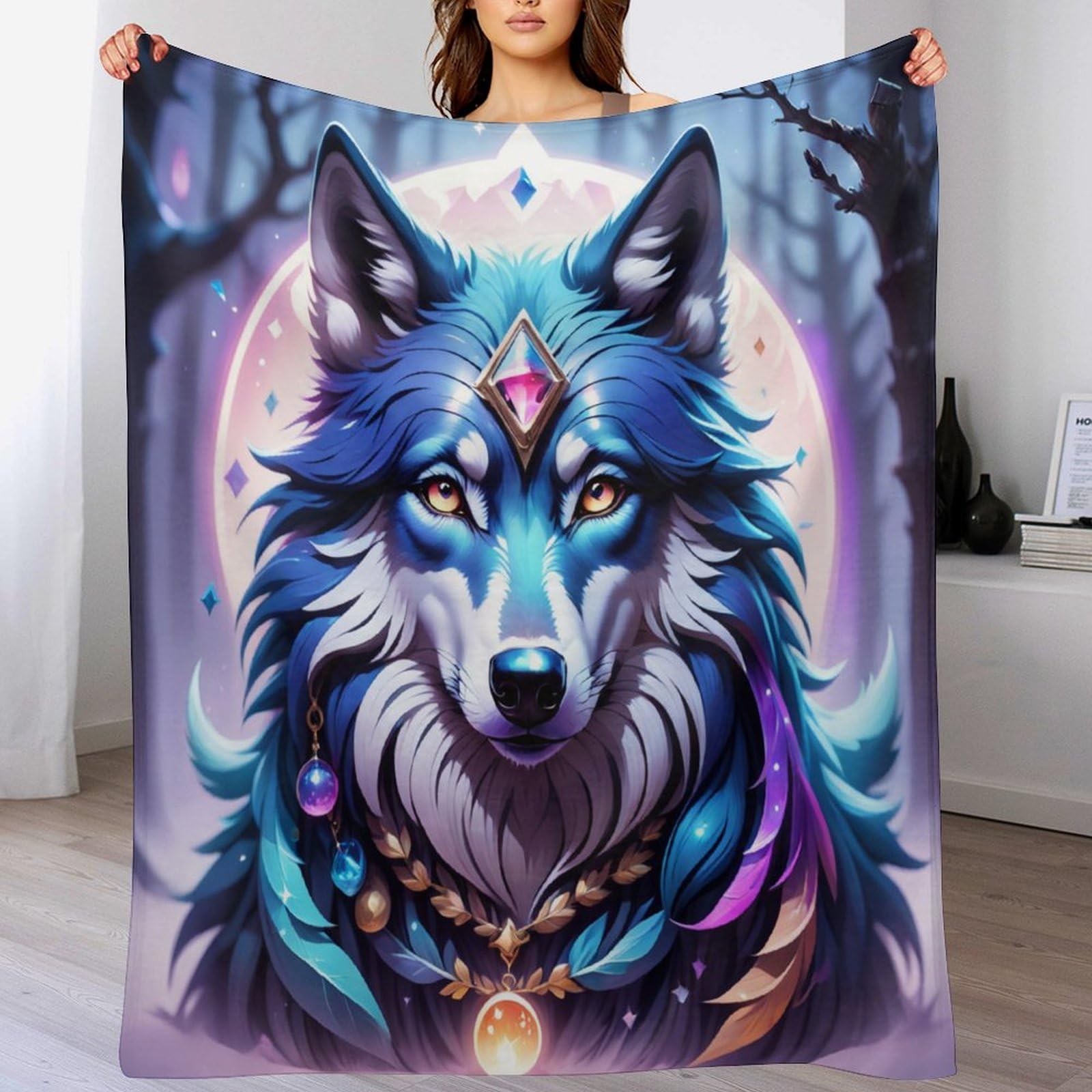 Couverture loup flannel pour canapé et housse de chaise cocooning