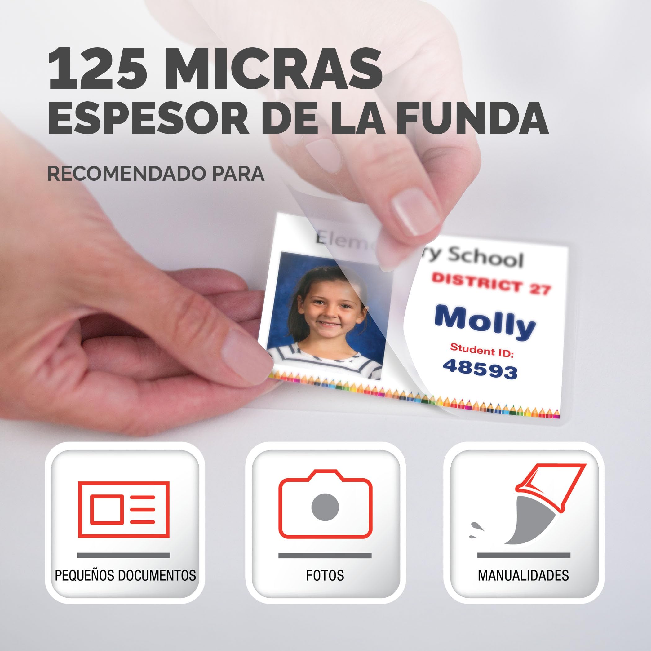Fellowes Fundas de Plastificar (54x86mm), acabado brillo, 100 hojas, 250 micras (2 x 125 micras), acabado de calidad, adecuadas para fotos, tarjetas de identificación y documentos pequeños