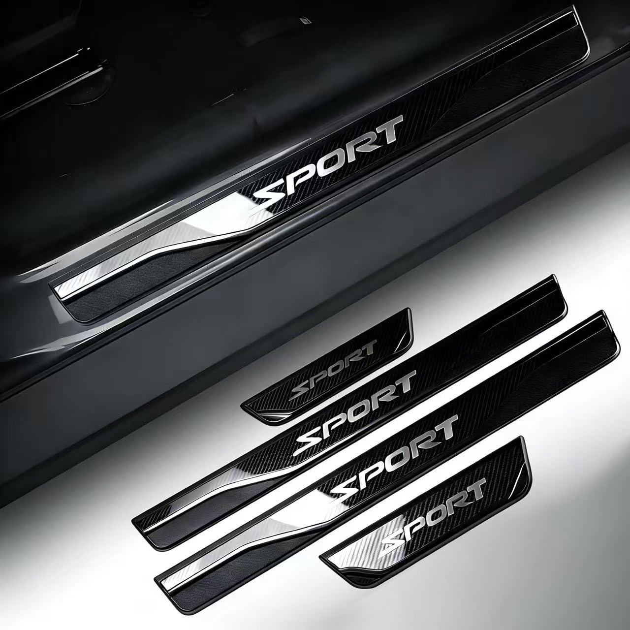 QIZUN 4 Pcs Car Door Sill Protector for Bora T4 T5, Stainless Steel Kick Plates Welcome Pedal Non-Slip Auto Styling Decoration Accessory