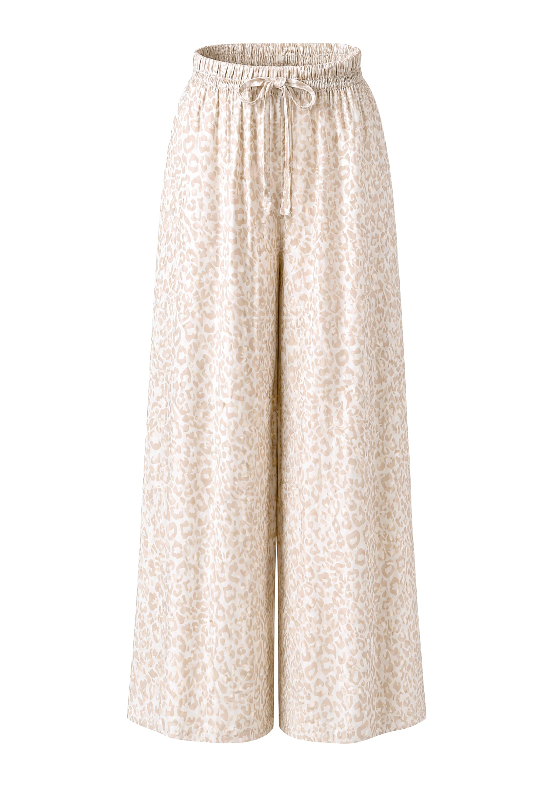 Satinhose Penelope Damen – Palazzo Hose Weit mit Leo Print, High Waist Paperbag-Bund, Elegante Sommerhose OneSize bis Gr. 42