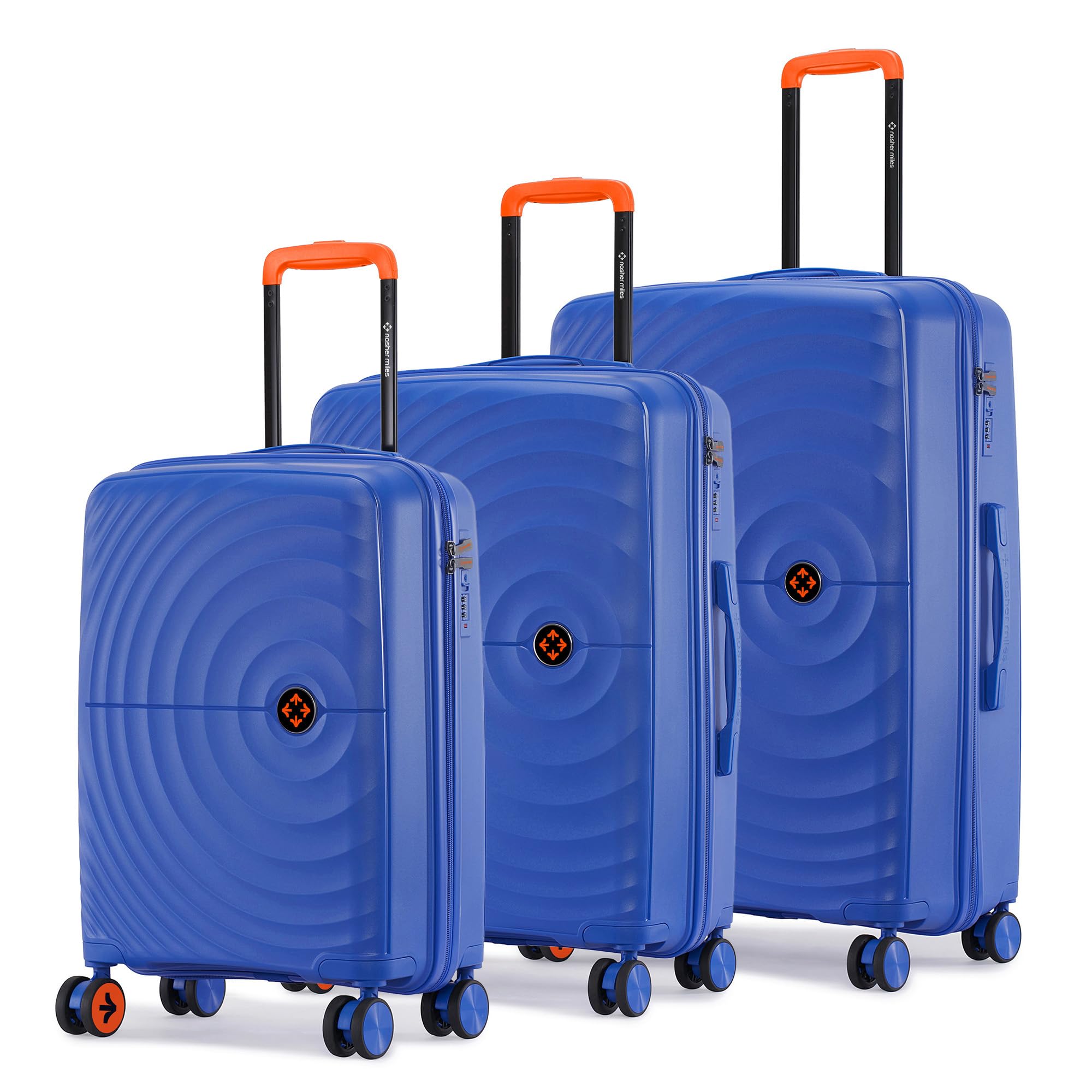 Polypropylene Spinner Seattle Hard-Sided Luggage Set of 3 | 55cm, 65cm & 75cm | 8 Wheels Small, Medium & Large Trolley Bag for Travel | Suitcase (Dark Blue)