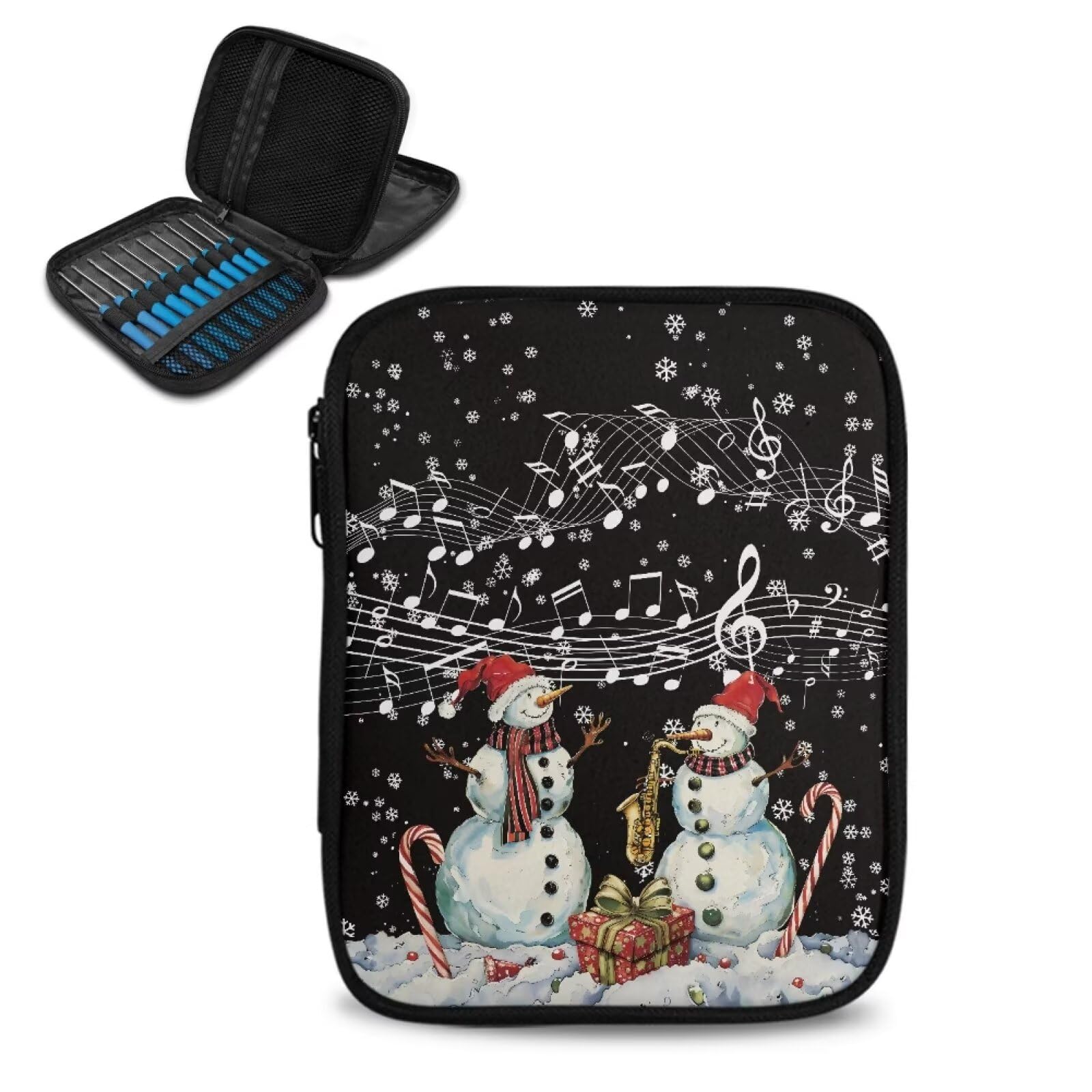 Wiryuouvt Snowman Crochet Needle Holder Case Music Note Knitting Shelf Tool Box for Christmas Travel Storage Bag Suitable for Travelling Outings Work Women Gifts Winter Holiday