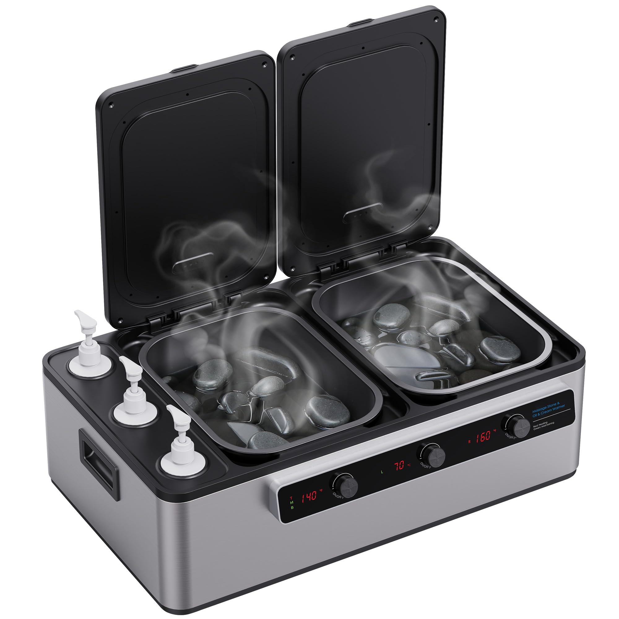 Premium Hot Stone Wärmegerät | Professionelles 2-in-1 Heizgerät für Massagesteine und Massageöl mit digitaler Temperaturanzeige, schnellem Aufheizen & 64 Hot Stones