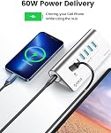 ORICO 7-Port USB 3.2 Gen2 Hub, Powered USB 3.2 Hub avec 4 USB-A, 2 USB-C, PD 60W, 72W Adaptateur de puissance, 10Gbps Amortisseur USB en aluminium avec 3.28Ft USB-C à USB-C Câble pour iMac, MacBooks, Mac mini