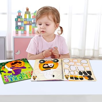 90shine 2PCS Halloween Crafts for Kids Ages 4-8 Sticker Books Gift Party Favors Create 22 Pictures