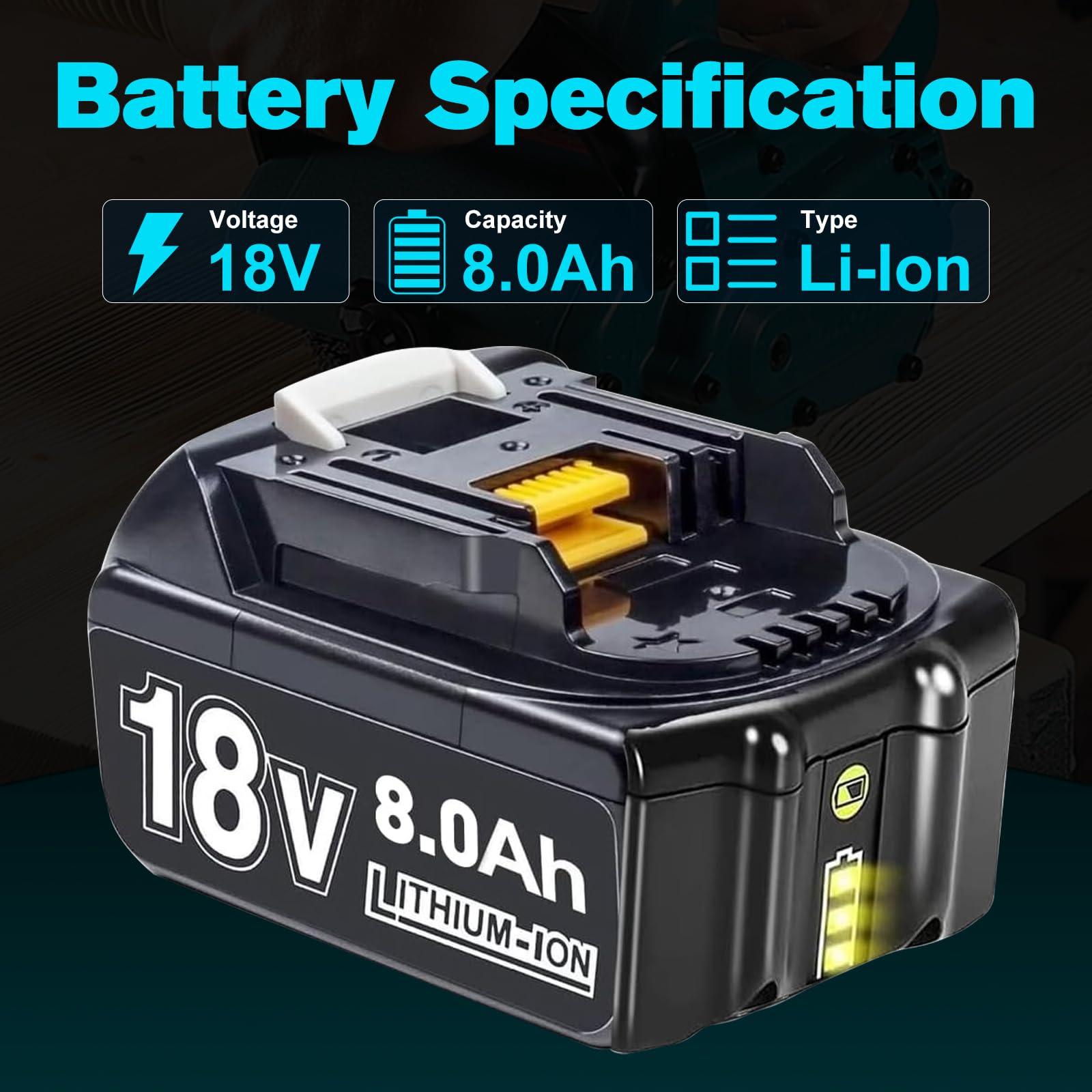 2 batterie di ricambio da 8000 Ah per batteria Makita da 18 V