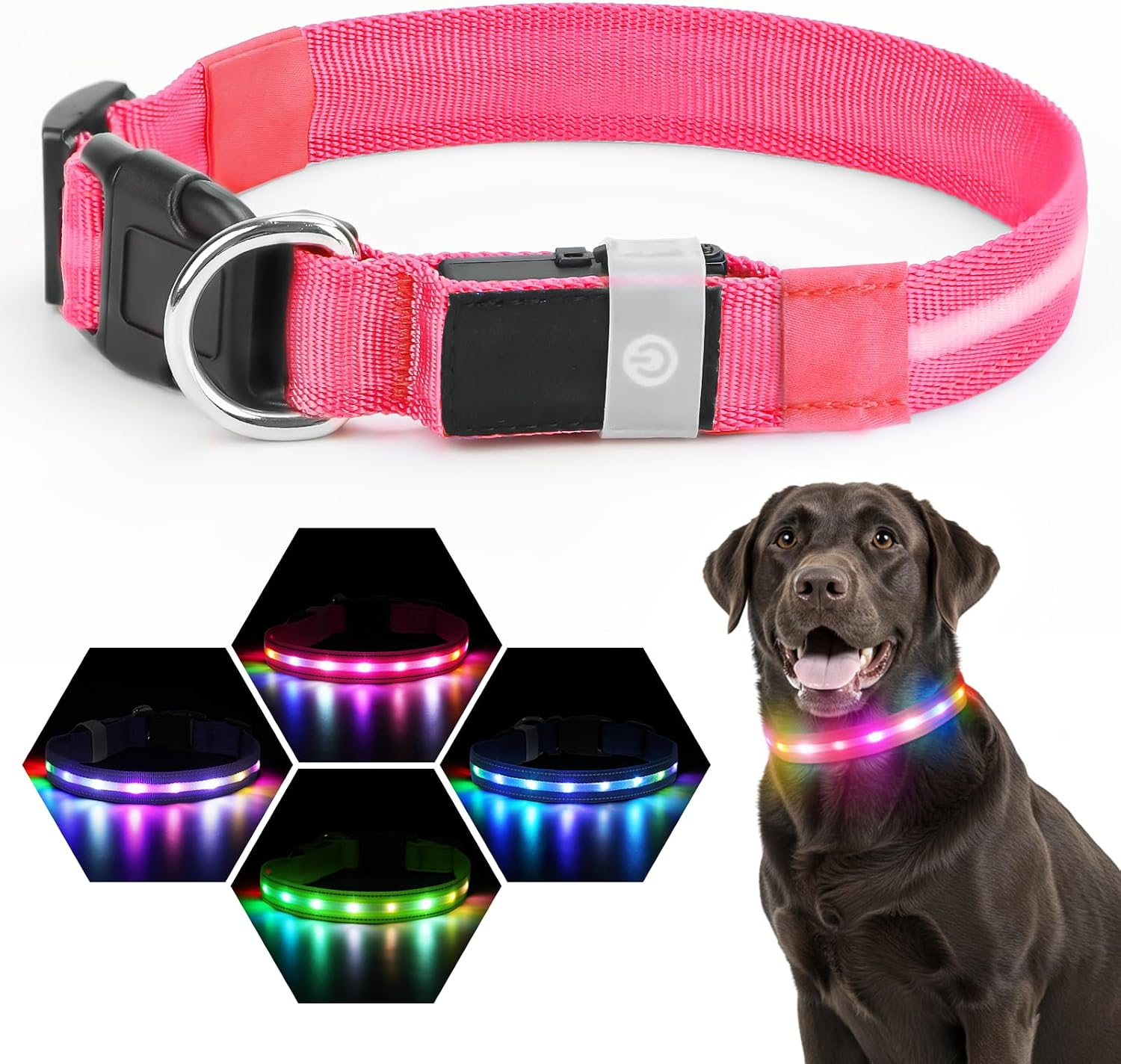 LED Dog Collar, RGB Light Up Dog Collar USB Rechargeable 6 Modes image 2