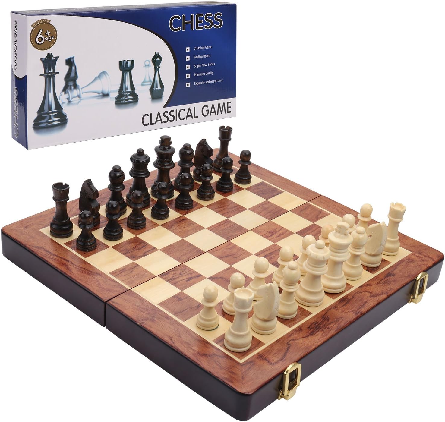 Wooden Chess Set, Folding Classical Chess Set for Kids Adults with Instructions