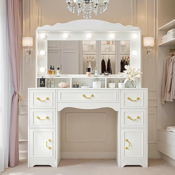 JanflyHome Vanity Desk with Mirror and Lights, Makeup