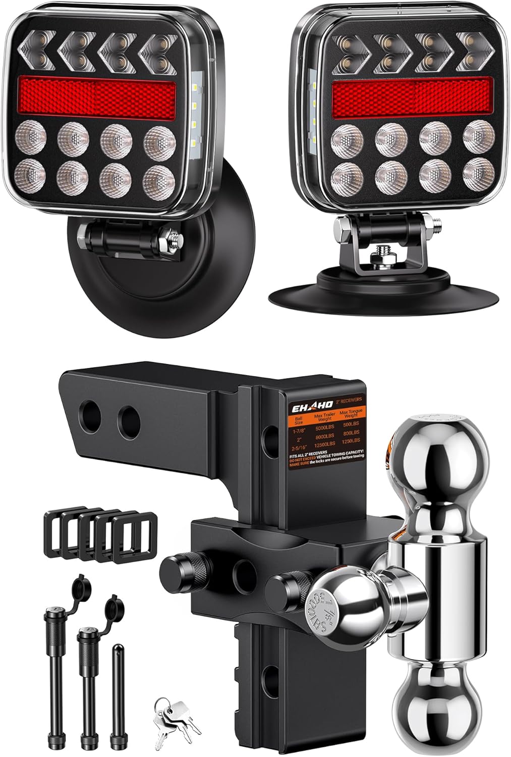 Ehaho Adjustable Trailer Hitch with Wireless Trailer Lights Magnetic Kit