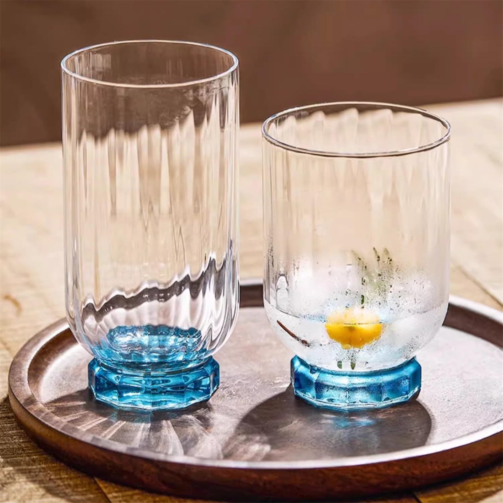 Verres à boire Verre à boire strié bleu, passe au lave-vaisselle Gobelets en verre(Grand)