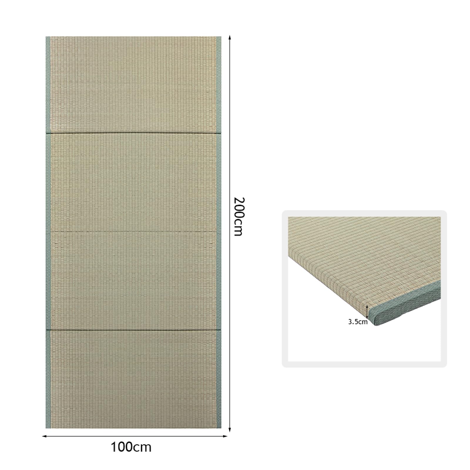 Tatami Matte Japanische Futon Matratze 100x200x3,5cm 4 Falten Klappbar Bodenmatratze Grünes Binsengras