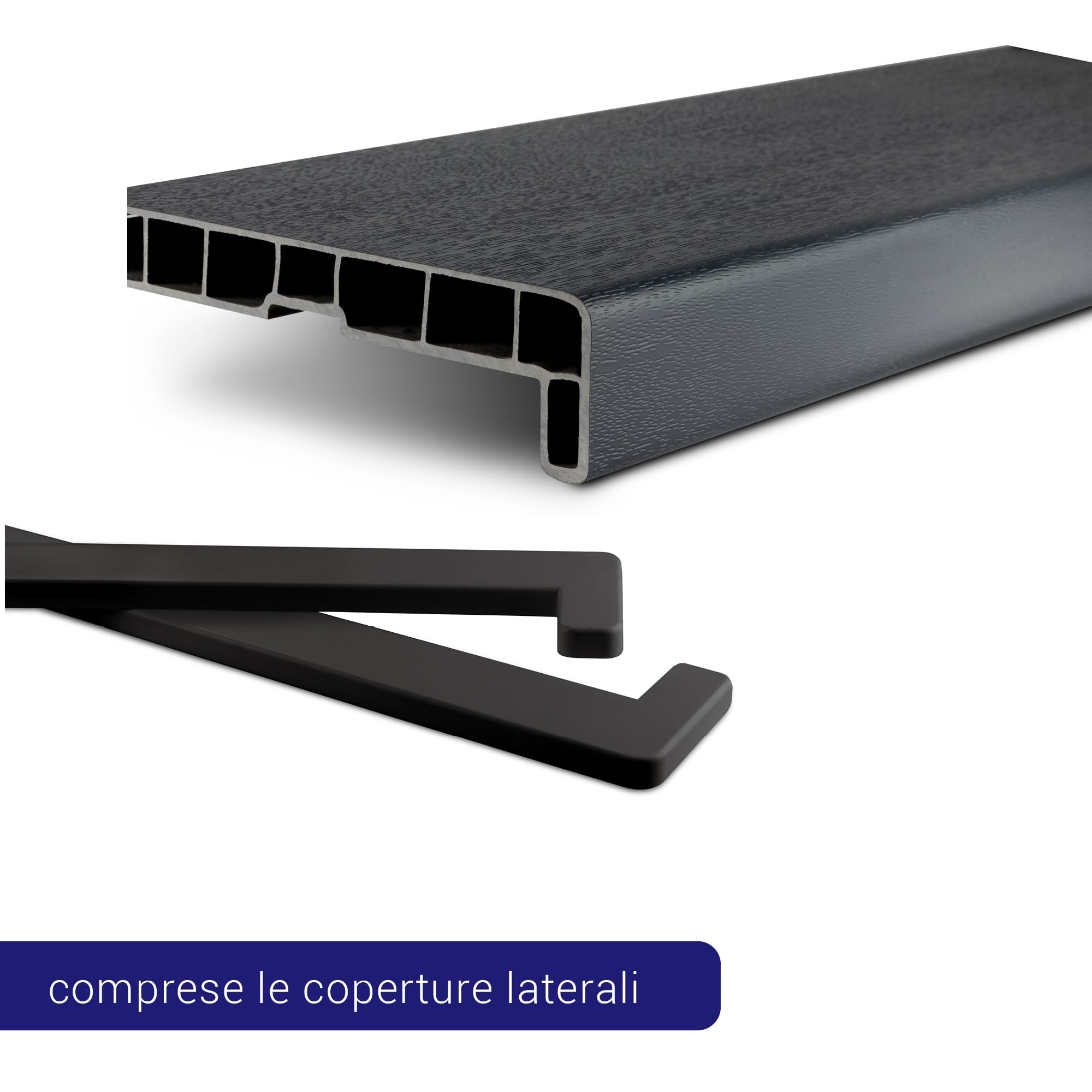 Davanzale Interno In PVC Grafite 10x80cm - Per Finestre Con Chiusure Laterali Incluse - Foto 10