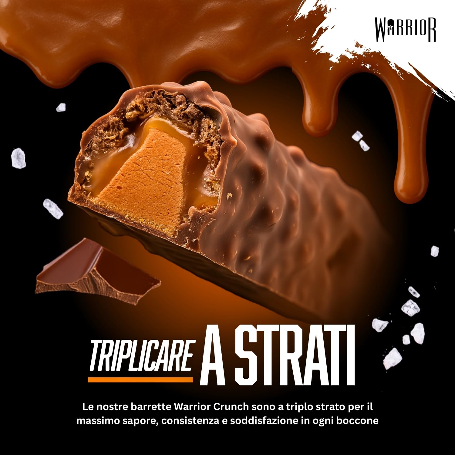 Warrior Crunch Barrette Proteiche – Proteine Alte, Zuccheri e Carboidrati Bassi – Snack Energetico per Palestra e Recupero Muscolare (Caramello salato)