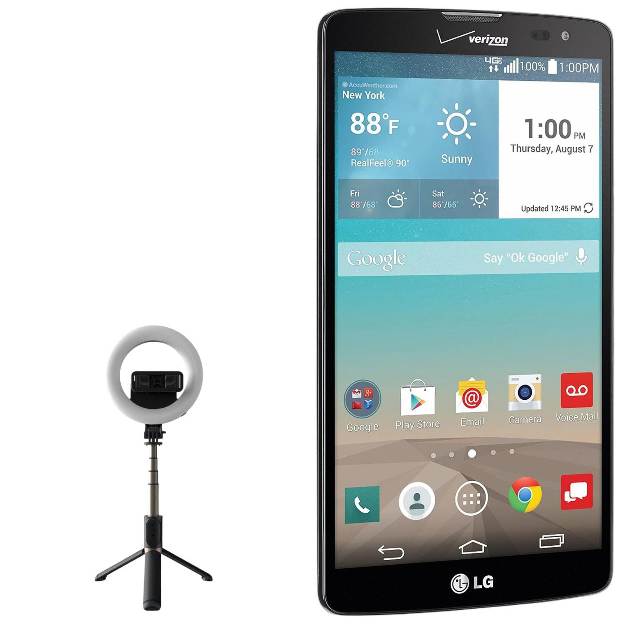 BoxWave Stand and Mount Compatible with LG G Vista (CDMA) - RingLight SelfiePod, Selfie Stick Extendable Arm with Ring Light - Jet Black