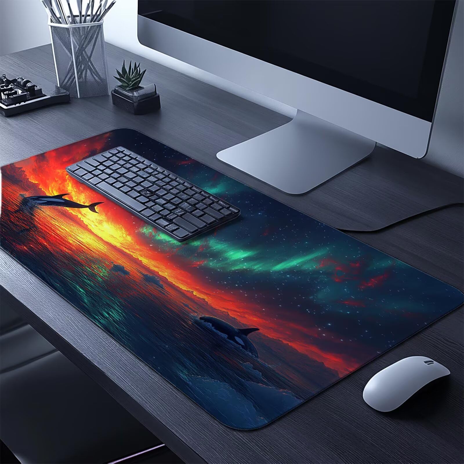 Podkładka pod mysz Aurora XXL, 60 x 140 x 0,3 cm, wodoodporna, podkładka pod mysz dla graczy, poprawia prędkość, akcesoria do gier, laptop, biuro, prezent dla mężczyzn, FSBD-5822
