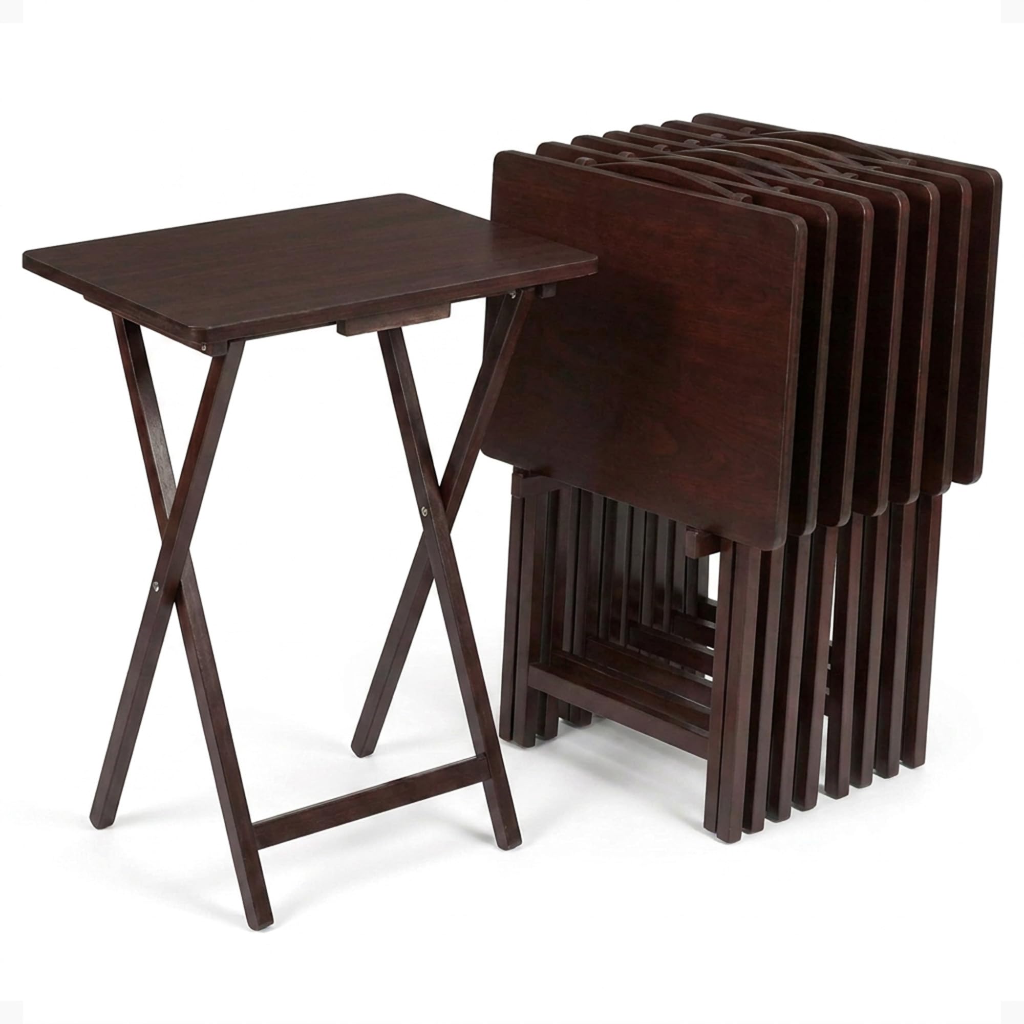PJ Wood - Folding TV Tray Table Set - Espresso, 10-Piece