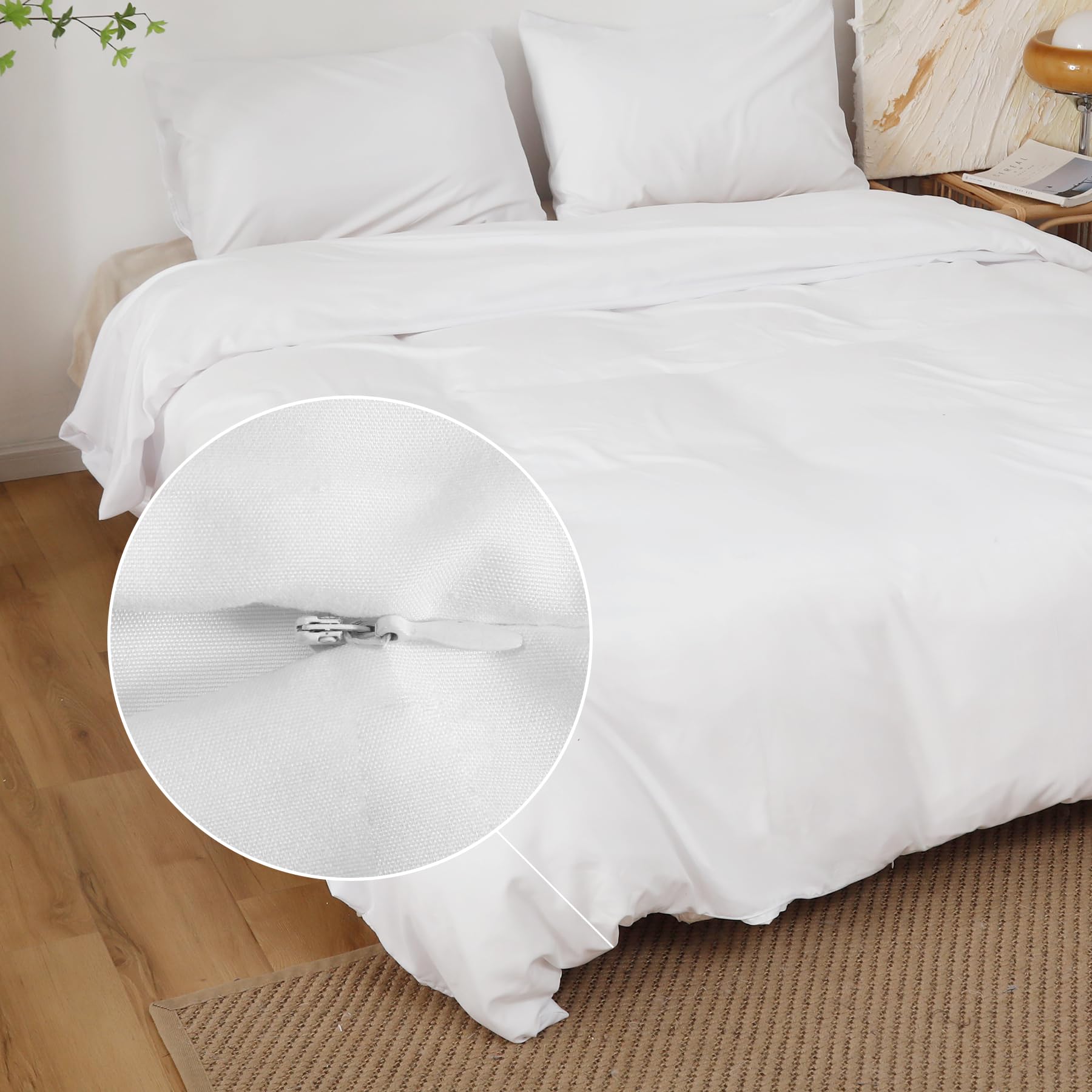 BOD HOME, Duvet Cover Set for 140/150 and 160 cm Bed – Microfibre Duvet Cover 220 x 240 cm and 2 Pillowcases 50 x 70 cm (White) Soft and Breathable
