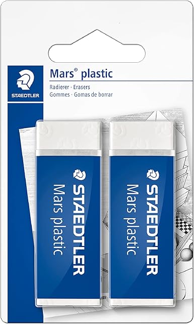 Staedtler Mars Plastic 526 50 BK2D Rubber Phthalate And Latex Free  Pack of 2 On Blister Card, White