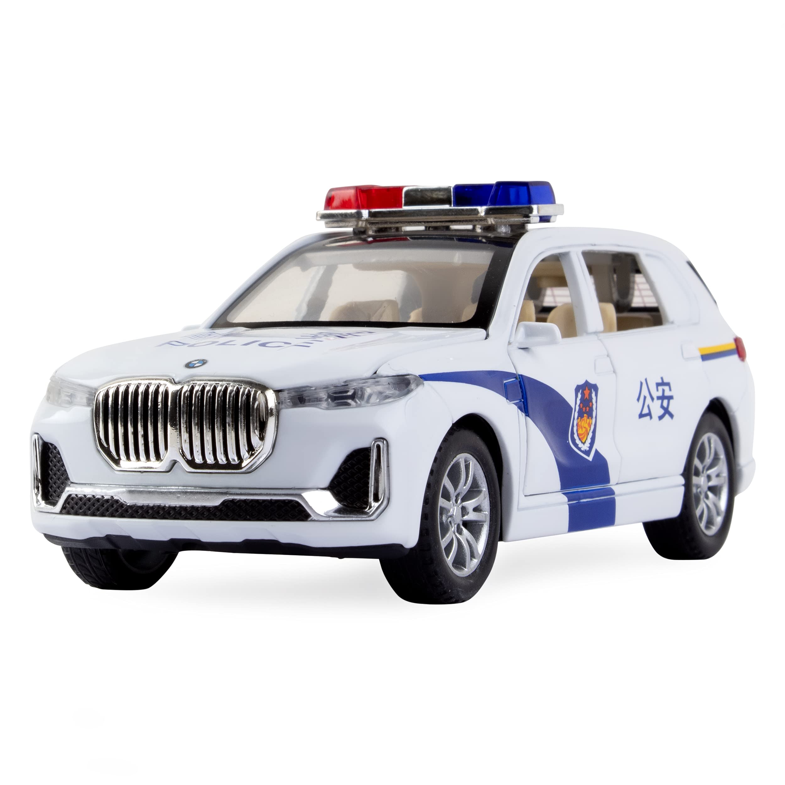 Magicwand® 1:32 Scale X7-Police Die-Cast Metal with Openable Doors & Pull Back Action with Blinking Headlights & Tail-Lights【White】【Pack of 1】