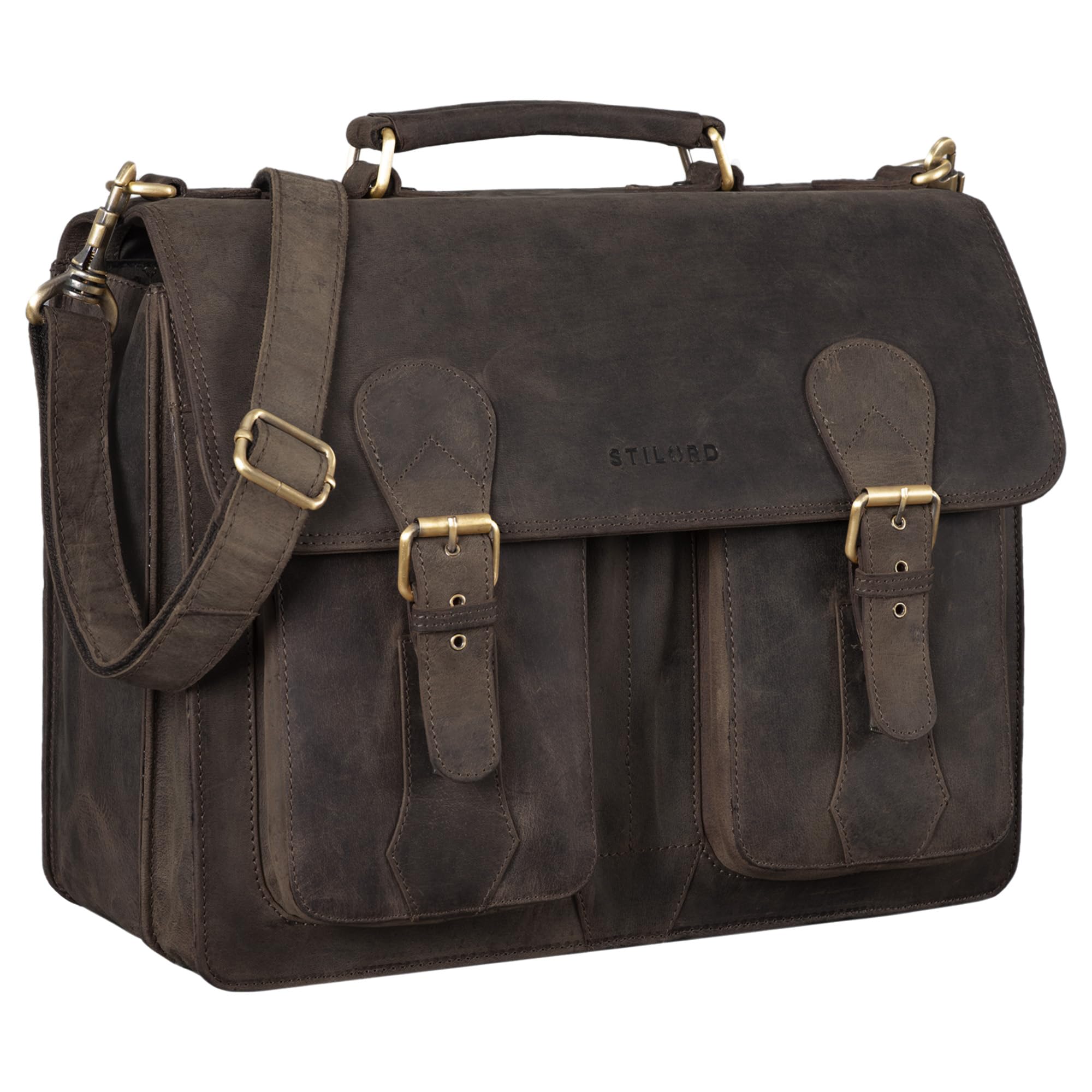 STILORD “Kronos” Cartella insegnante Pelle Classica Borsa Lavoro Grande Uomo Donna Portadocumenti Ventiquattrore Cuoio Colore:seppia - marrone
