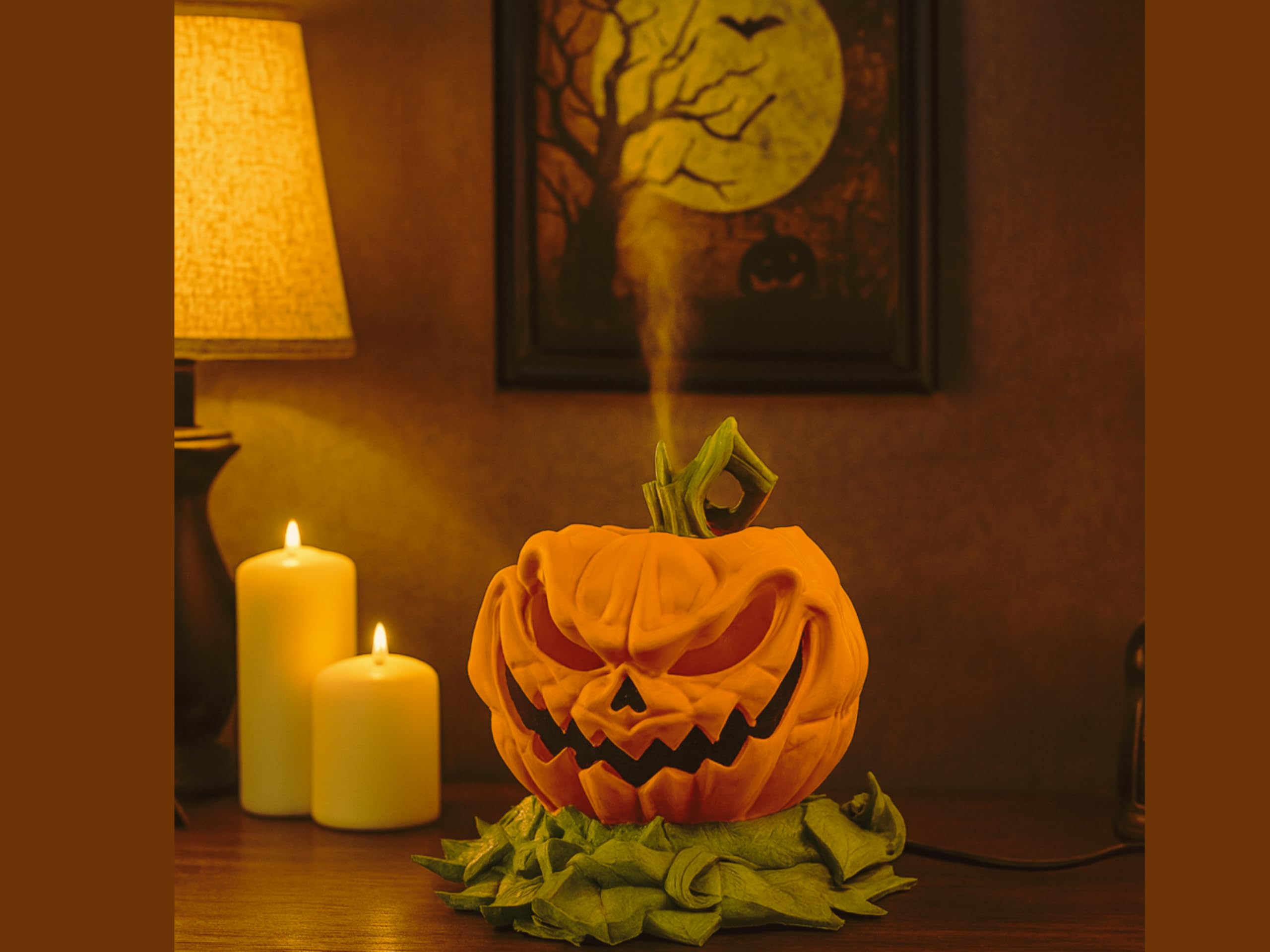 Jack-o-midity Humidifier 9 Inch USB Mini Pumpkin Air Humidifier Halloween Jack-o-Lantern Home D cor with Mist Function Small