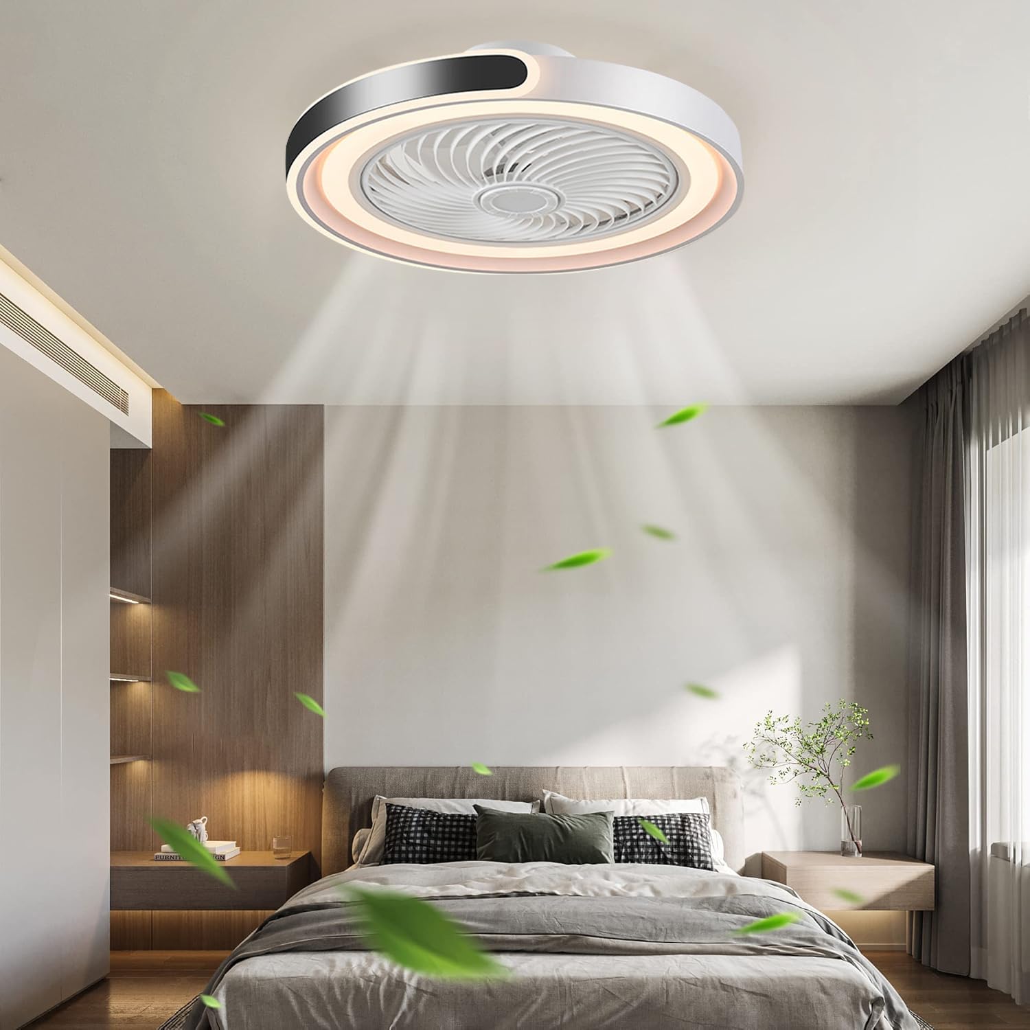 Ventilateur Plafond Silencieux avec Lumiere 50cm 70W LED Dimmable Télécommande APP Minuterie 6 Vitesses Blanc Noir