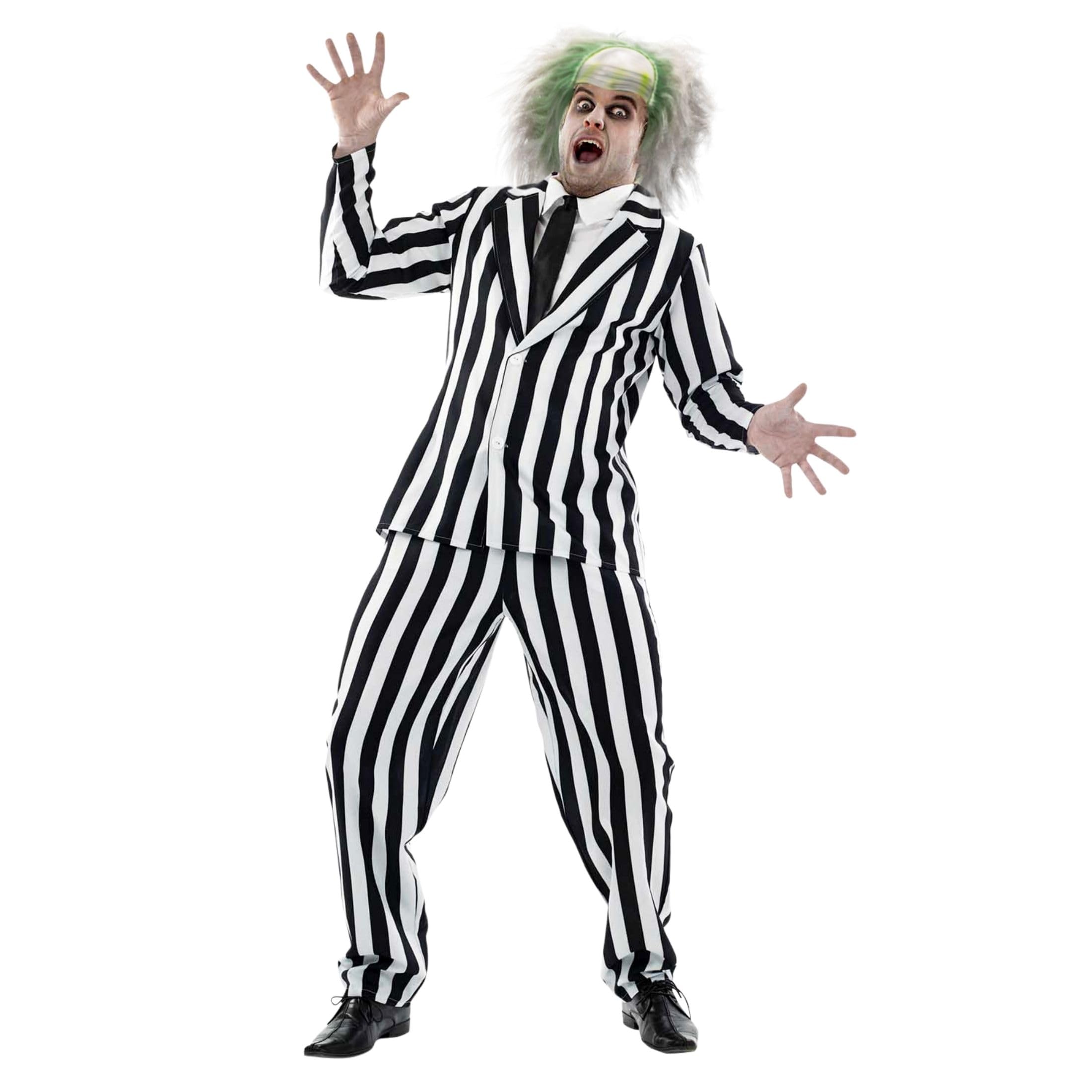 fun shack Black and White Striped Suit Mens Costume, Halloween Costumes for Adults, Halloween Costumes for men
