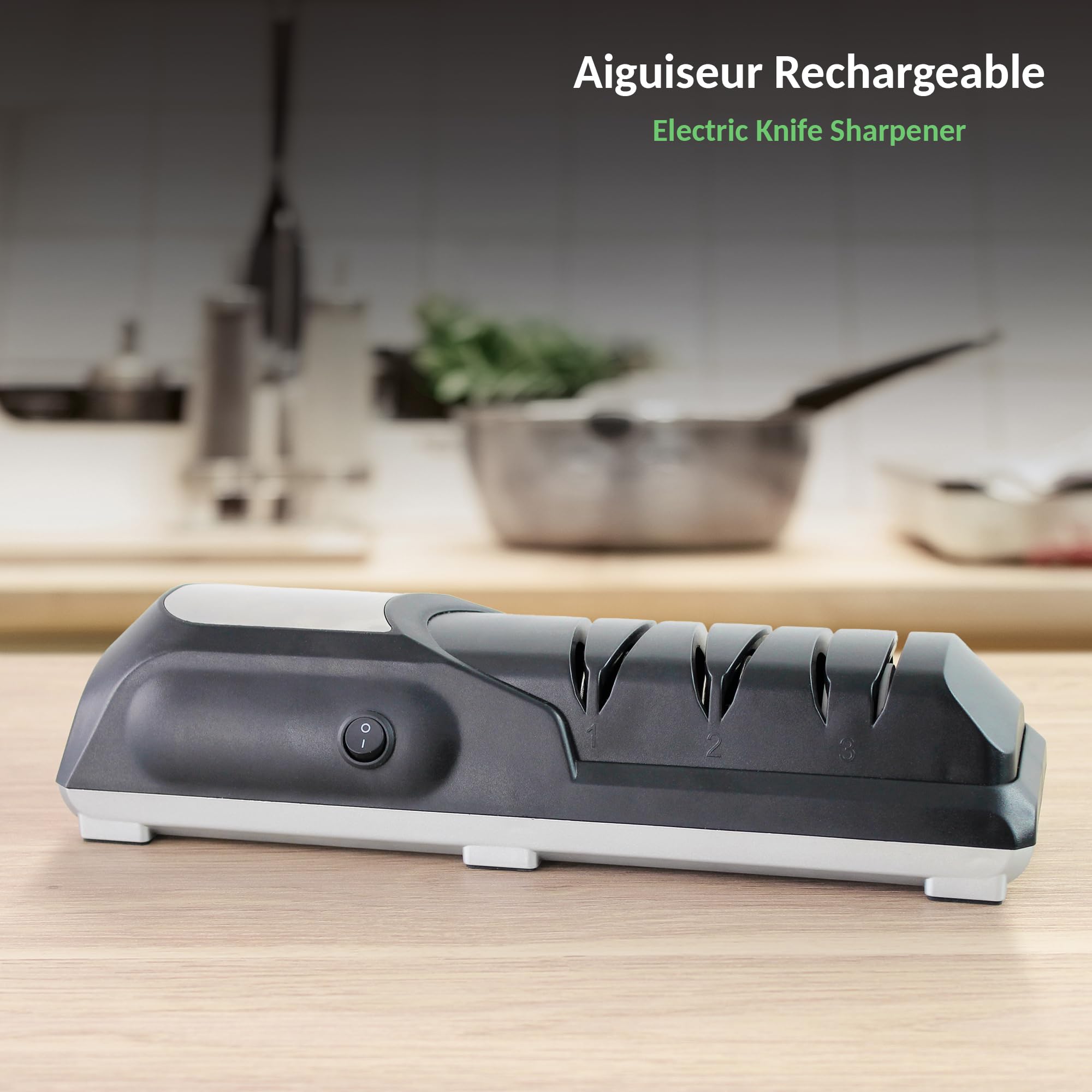 FISHTEC Aiguiseur Couteaux Rechargeable - Affûtage & Polissage Lames Acier et Céramique - 6 Disques Diamantés - Antidérapant - Nettoyage Facile - USB