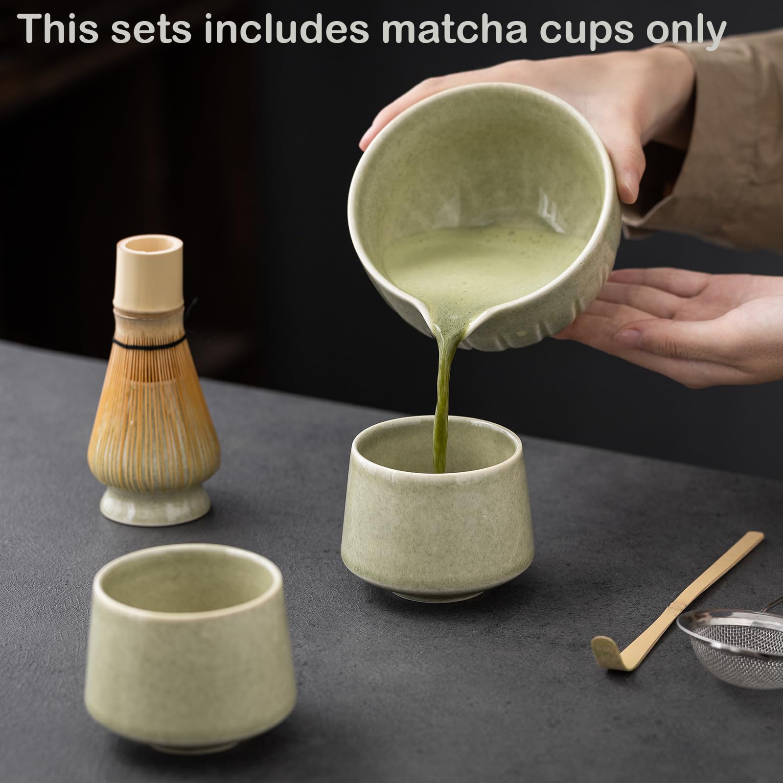 TANG PIN Matcha-Set 10-teilig – 425 Ml, Grün, Porzellan & Bambus, Komplett Für Teezeremonie