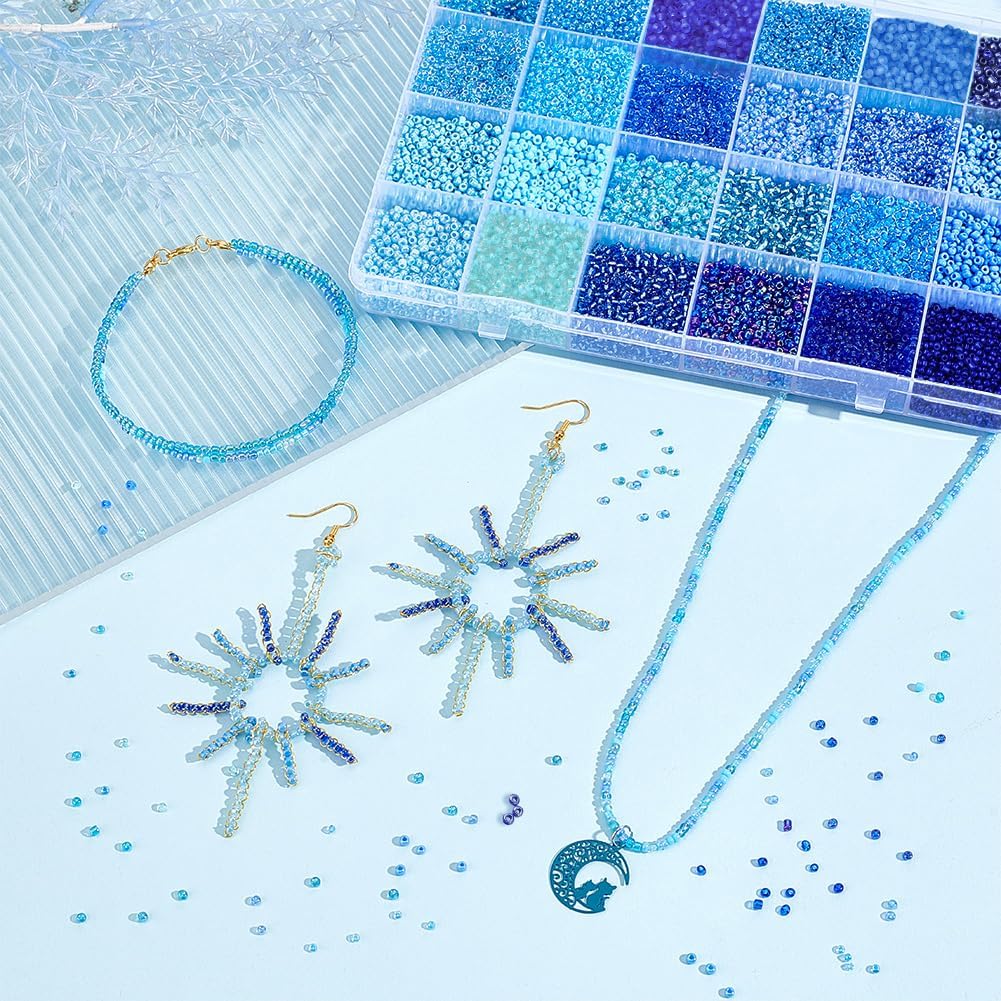 PH PandaHall 24000pcs Glass Seed Beads 2mm 12/0 Mini Blue Friendship Waist Bead 24 Colors Ocean Sea Small Tiny Spacer Beads for Bracelet Making Summer Seaside Beading Weaving - Image 2