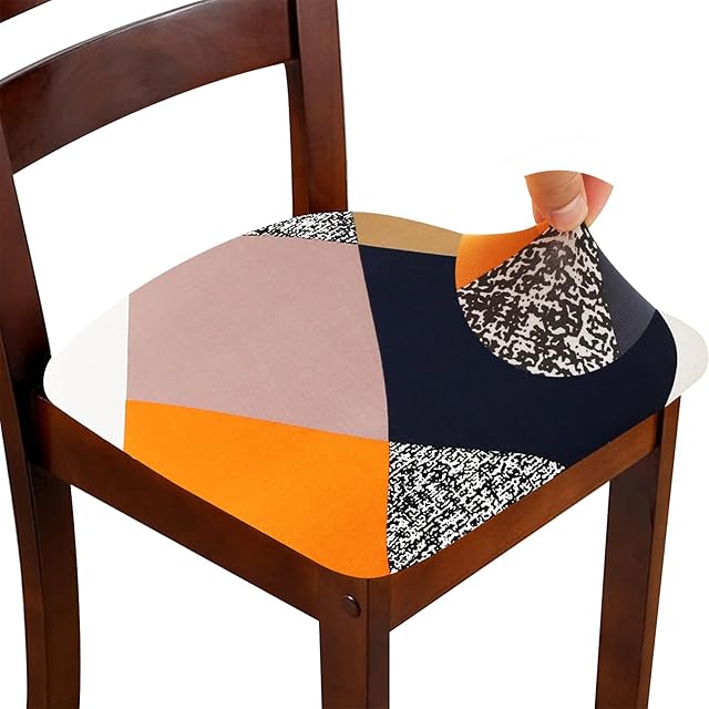 ZHILING Stretch Chair Seat Covers for Dining Room Set of 6, Elastic Dining Chair Seat Protector Cover Removable Washable Chair Slipcovers with Ties
