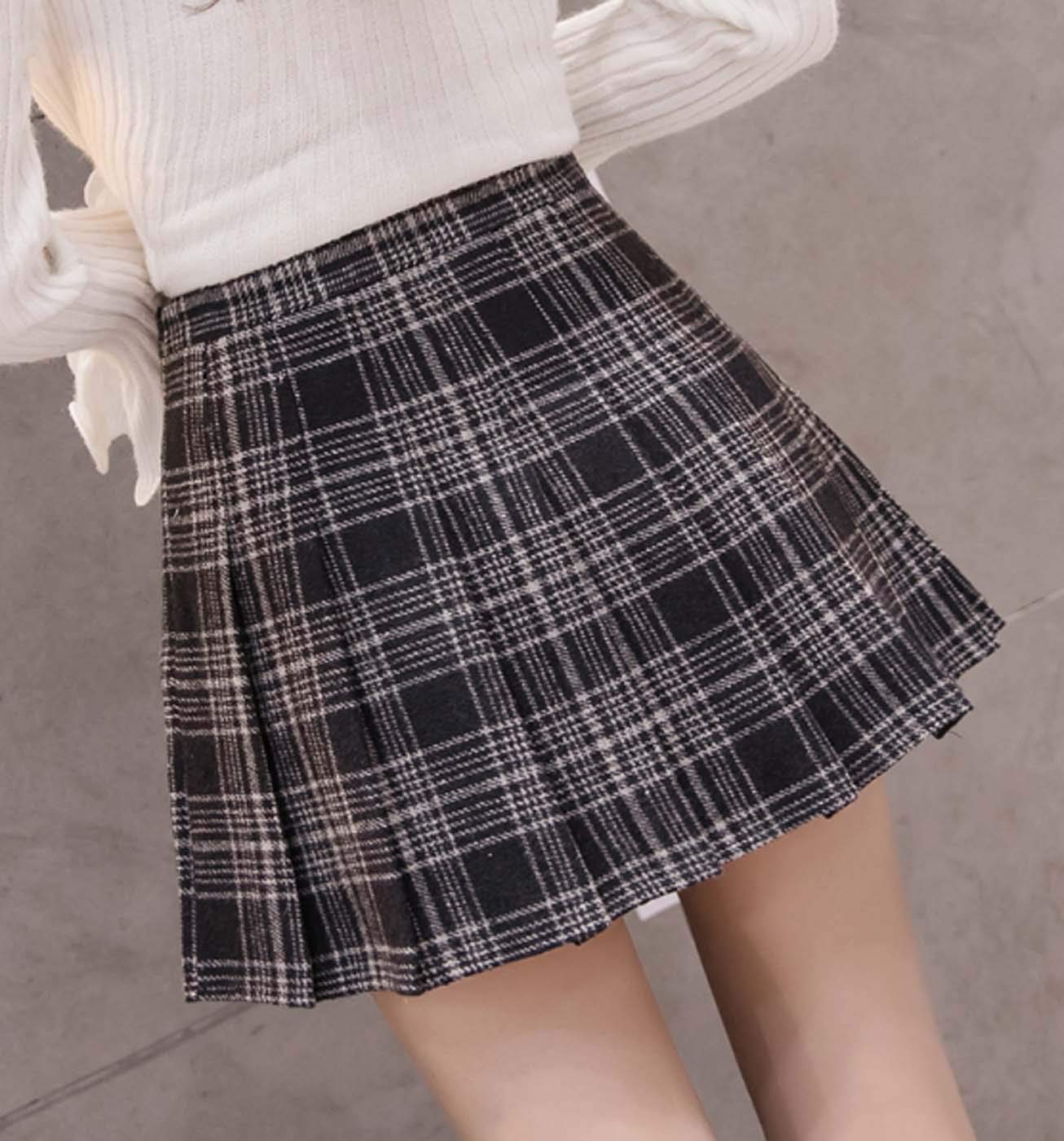 Gonna Corta a Vita Alta a Pieghe Plaid di Lana Gonne a Vita Alta Ragazze A-Line Skater Tennis Scuola Signore delle Donne