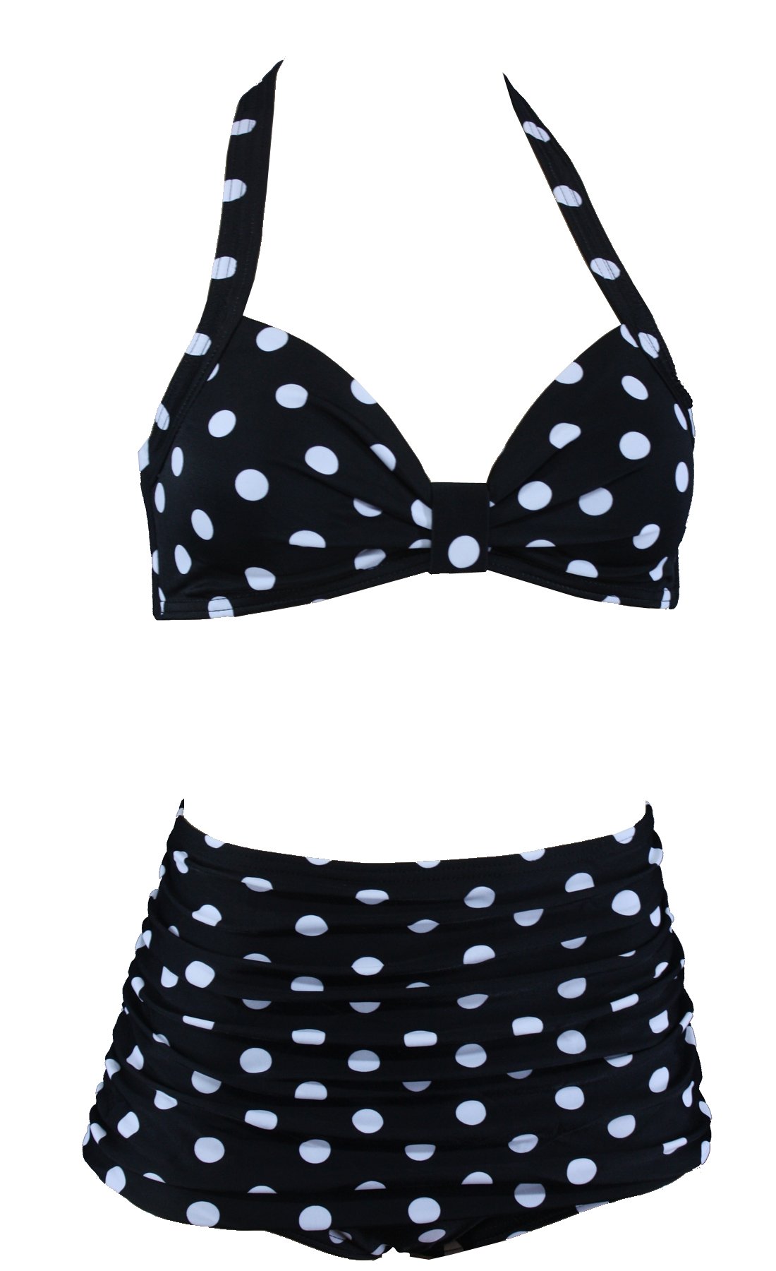 Aloha-Beachwear Polka Dots Vintage Look High Waisted Damen Neckholder Bikini M1061, gepunktet (as3, Numeric, Numeric_44, Regular, Regular, Schwarz/Weiss, XL)