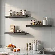 Wall-Mounted Floating Shelves, Rustic Wood Shelves for Bathroom, Bedroom, Living Room, Kitchen, Hanging Shelf for Books, Storage, and Room Decor (Black（16 inch）