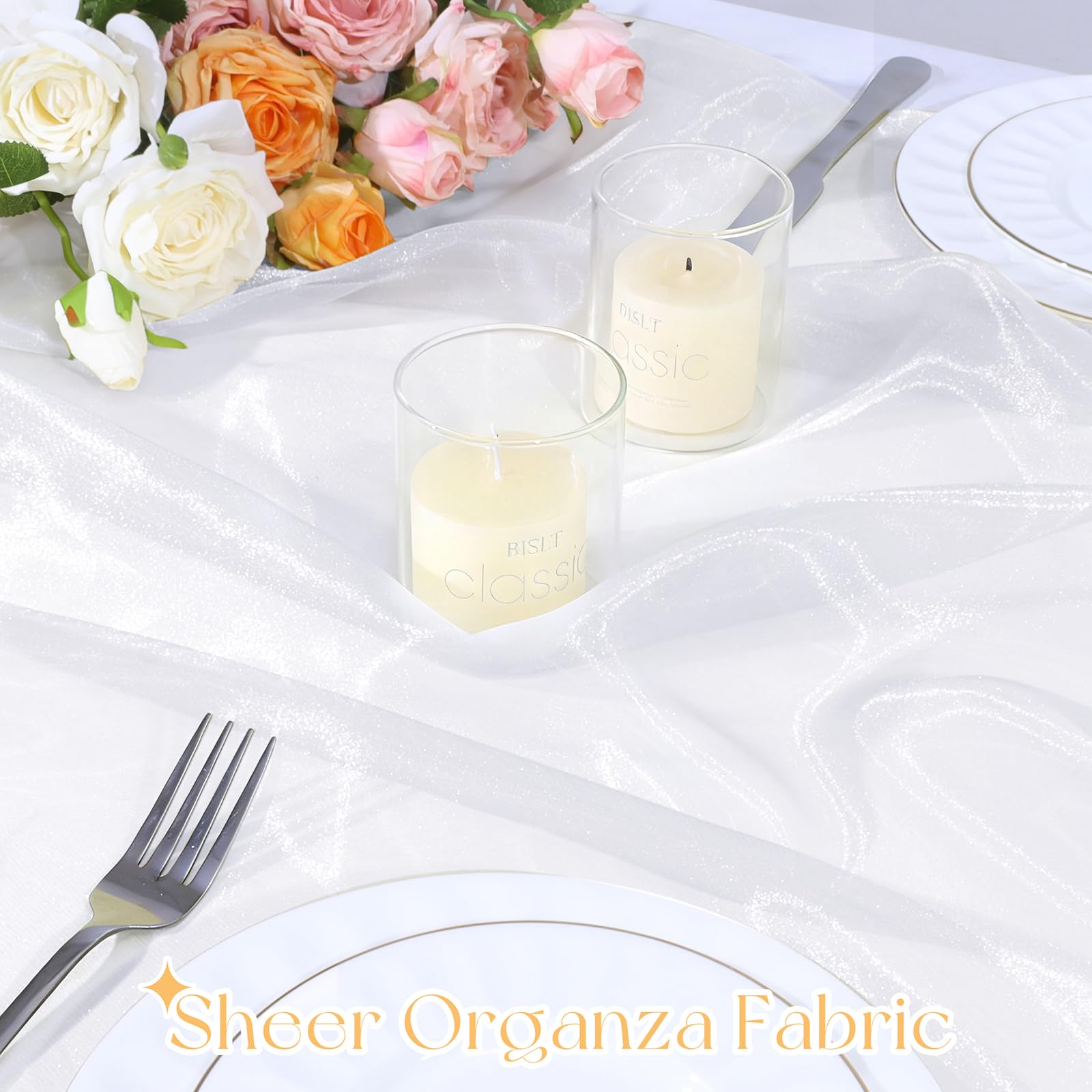 White Organza Fabric by The Yard, 60 Inch Wide 1 Yard Silk Sheer Organza Fabric Bridal Sheer Tulle Fabrics Roll for Wedding Decorations, Bridal Dress Overlay, Party Backdrop, Curtains - 5