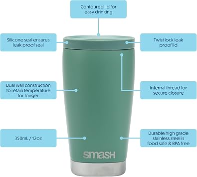 Smash Stainless Steel Twist & Lock Travel Coffee Mug 350ml/ 12 fl oz Sage