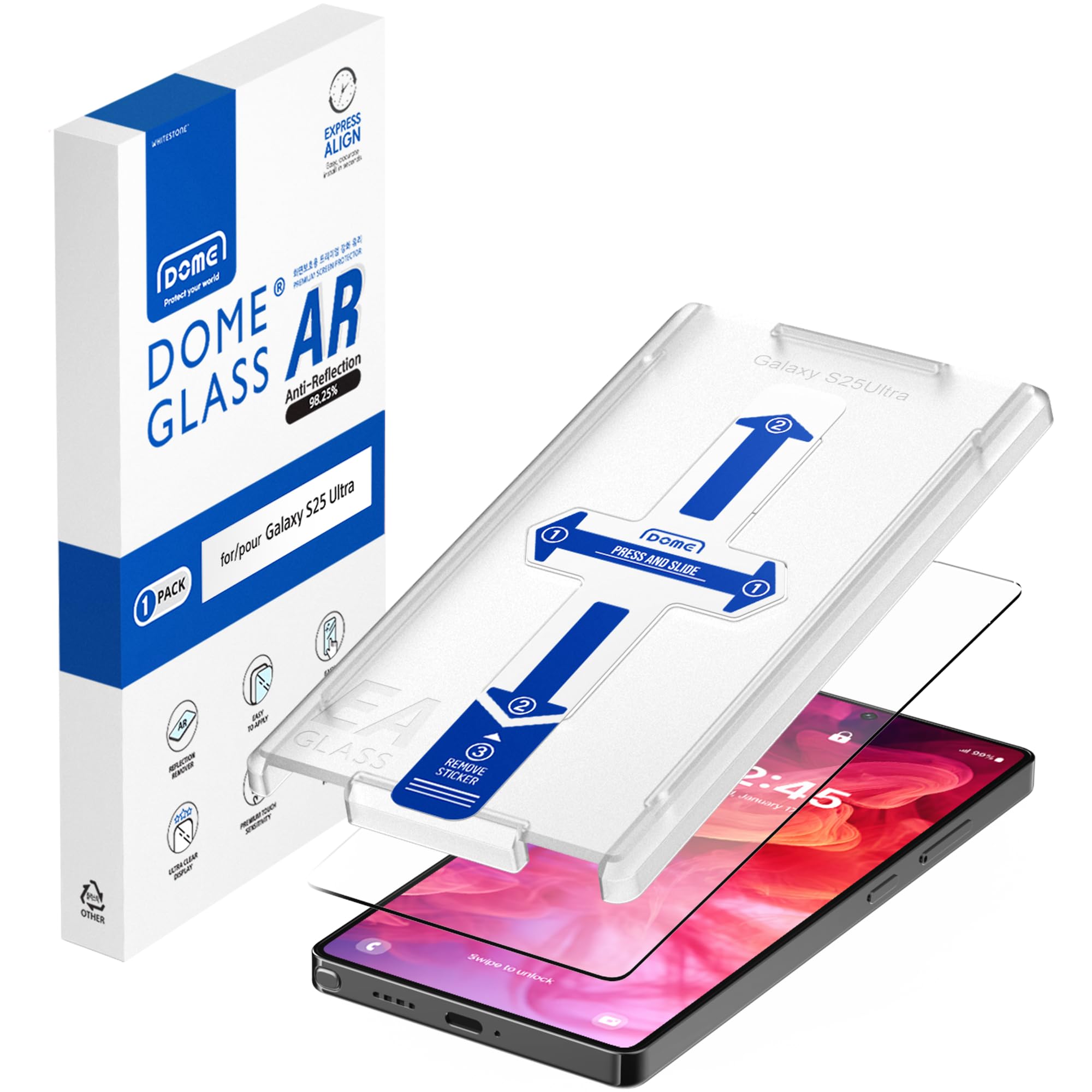 DOME GLASS Whitestone DOME AR for Samsung Galaxy S25 Ultra [Super Anti-Reflection] Tempered Glass Screen Protector[1pack]