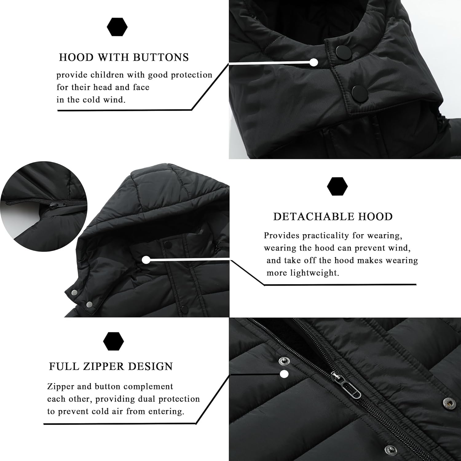 Boy's Quilted Winter Coat Waterproof Warm Jacket with Detachable Hood Windproof Outdoor Parka - Image 5