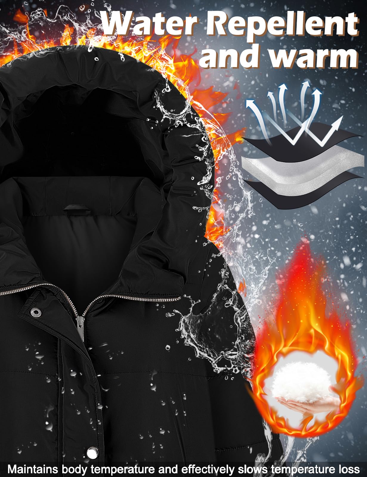 Tuopuda Winterjacke Damen Wintermäntel Lang Winddichter Warm mit Kapuze Stehkragen Jacke Mantel Parka Übergangsjacke Winterparka Steppmantel Herbst Winter Outdoorjacke