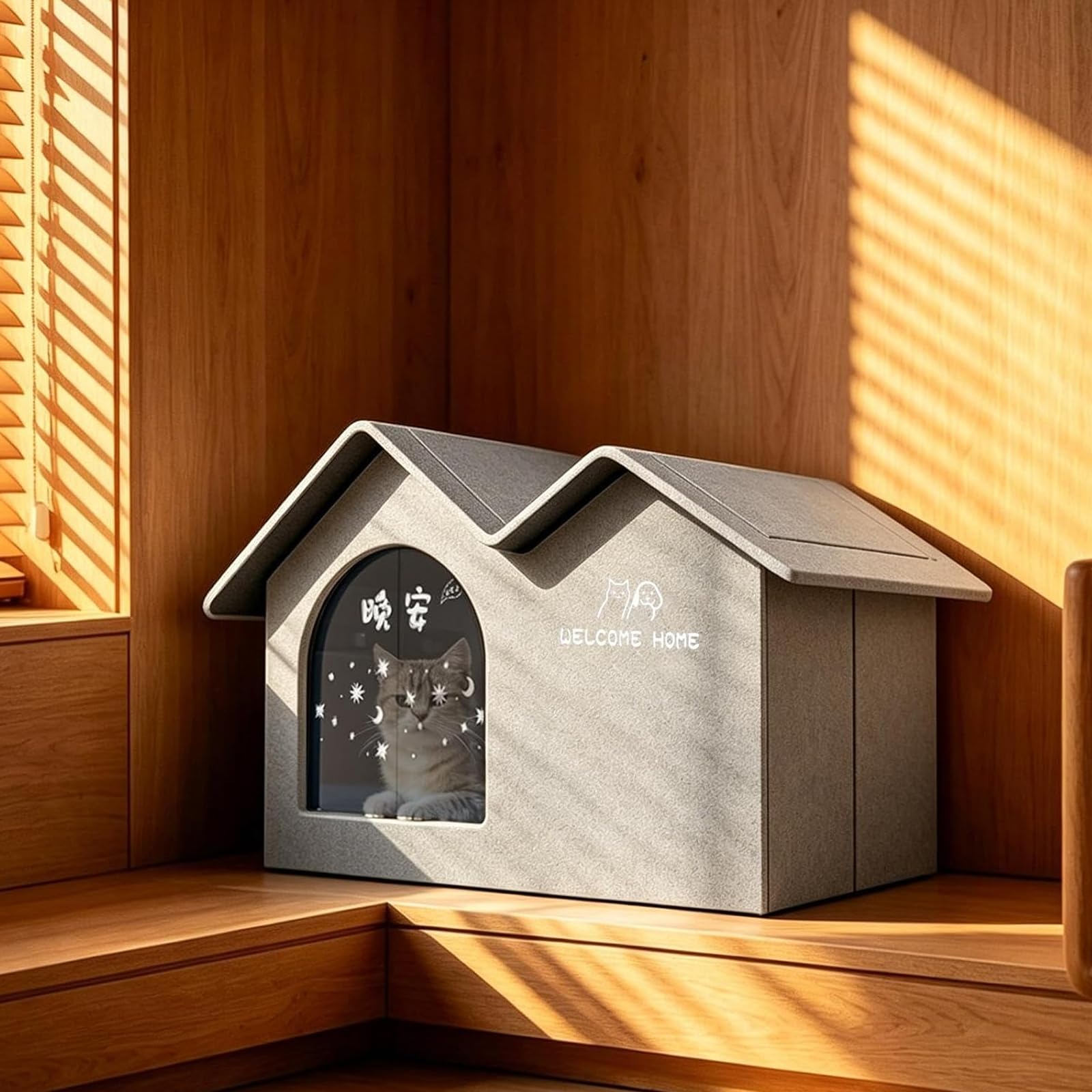 Maison Rafraîchissante Chat avec 10 Blocs de Glace, Maison Isotherme Chat 3 Couches, Cabane Rafraichissante Chats Pliable Portable, Niche Rafraichissantes Chats pour Été, Intérieur et Extérieur，D：L
