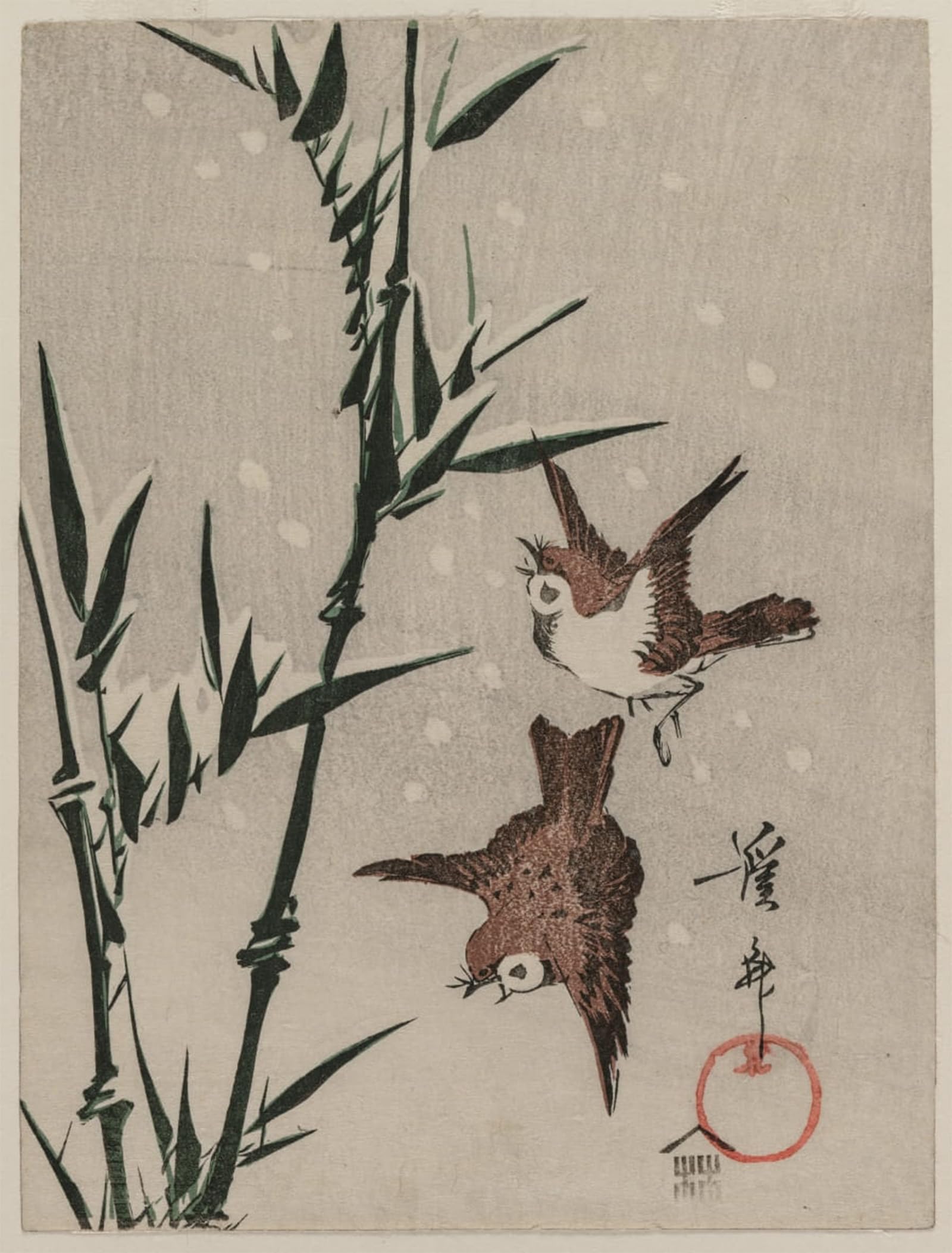 SERENDIPITP Retro Picture Poster Wall Art Pictures Painting Bird Bamboo and Falling Snow by Keisai Eisen Wall Art Canvas Print for Wall Decor 60x90cm