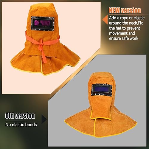 Miniatura 2 de Capucha de soldadura de cuero de vaca con máscara de lente de filtro de oscurecimiento automático solar, casco de soldadura de cuero de protección
