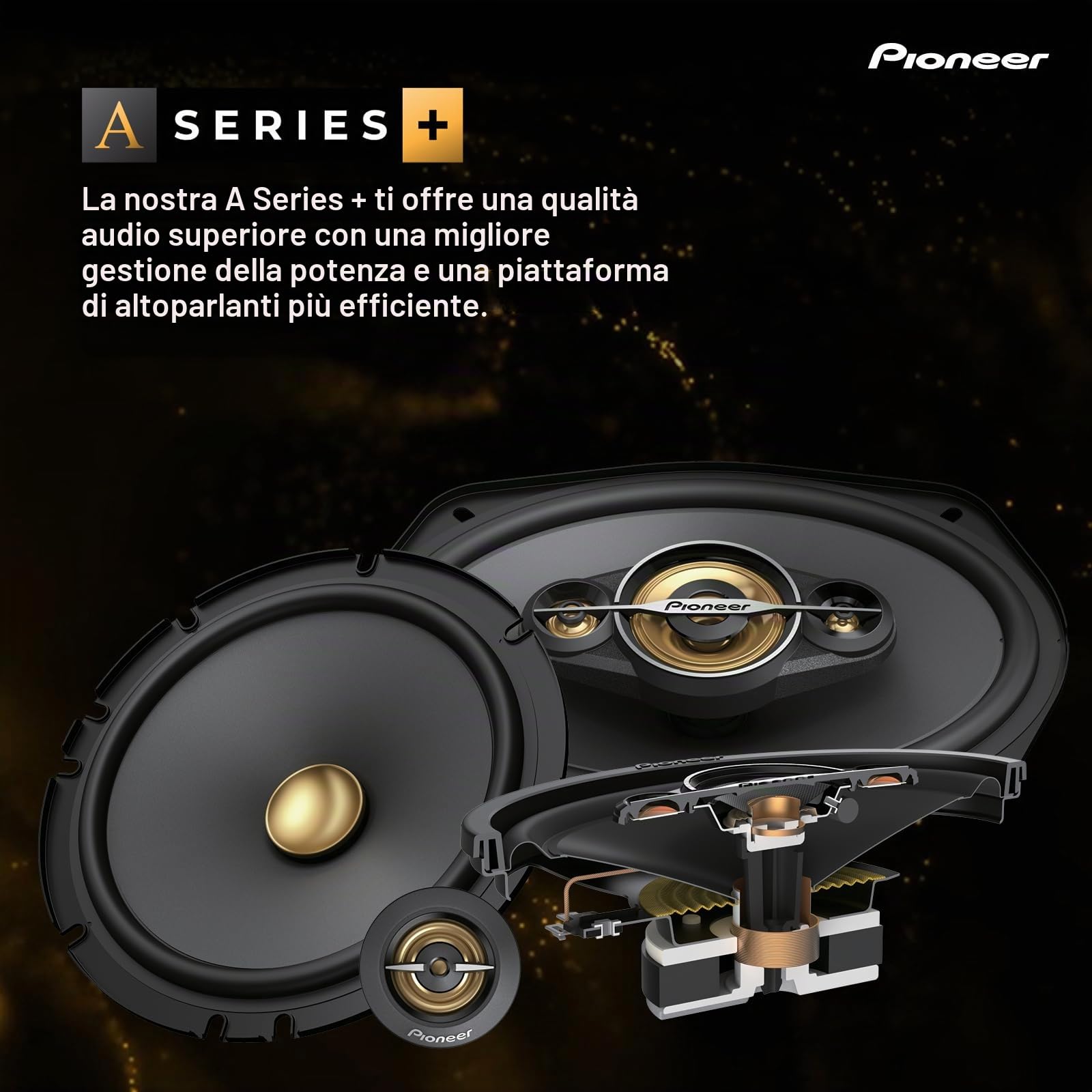 Pioneer TS-A1601C Set di altoparlante componente a 2 vie da 16,5 cm con 2 altoparlanti (350 W max. ciascuno, 80 W sine), profondità di installazione 48 mm, taglio di installazione 144 mm, con griglia
