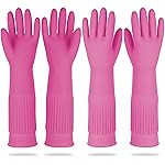DABOGOSA Mamison 2 Pairs Reusable Waterproof Household Dishwashing Cleaning Rubber Gloves, Non-Slip Kitchen Glove (Pink, XL (Pack of 2))