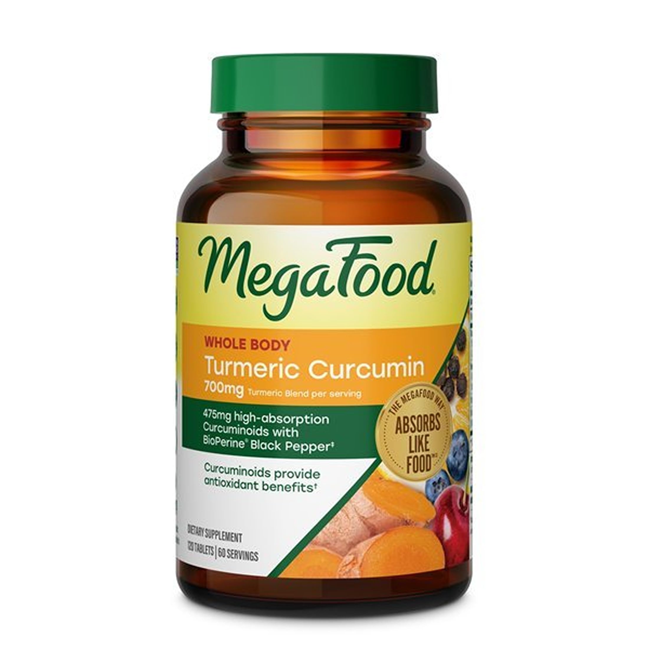 MegaFood Whole Body Turmeric Curcumin Supplement, Black Pepper, 120 Tablets 120 Count (Pack of 1)