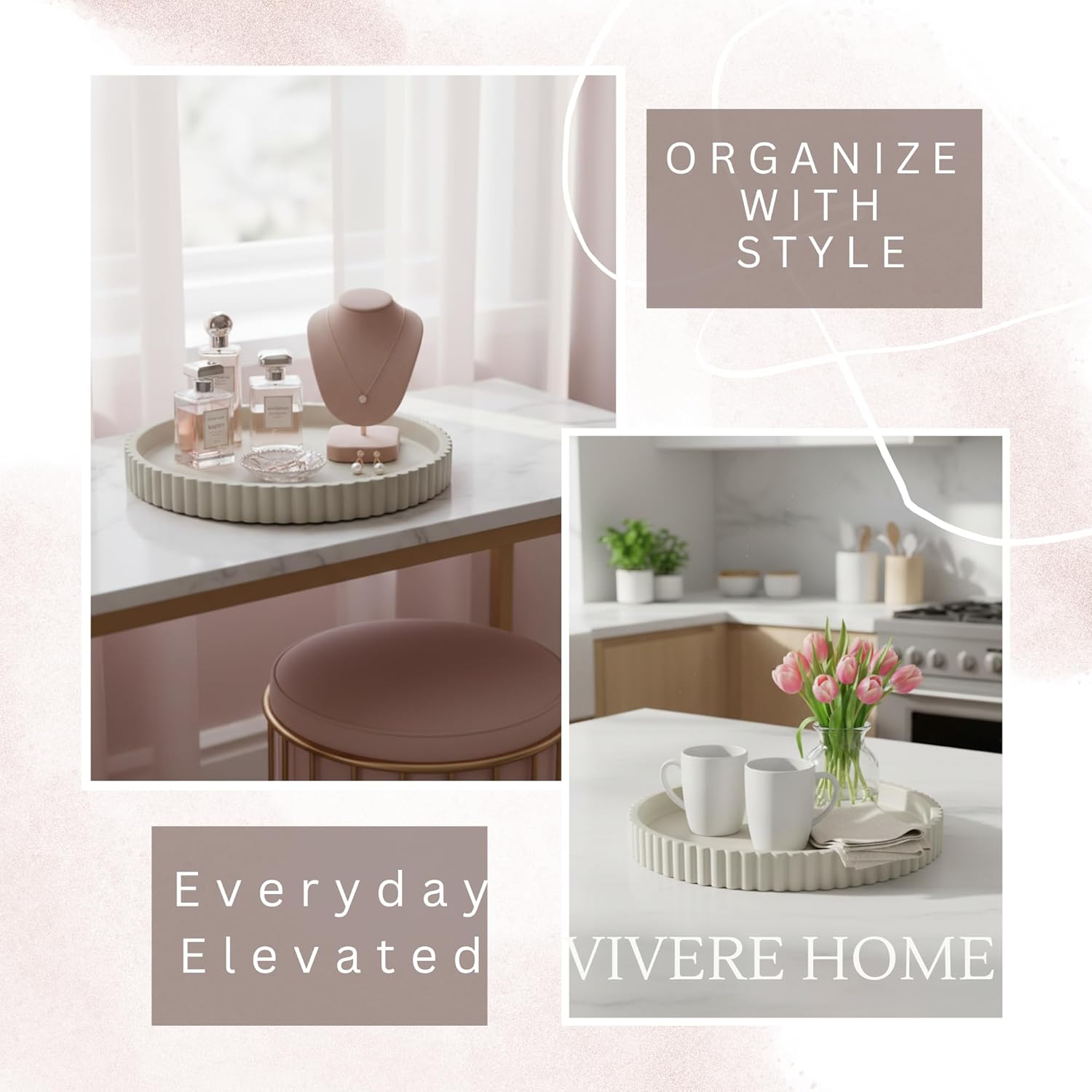 13-Inch Concrete Round Tray Home Decor for Coffee Table Decor - Round Coffee Table Tray - Circular Kitchen Island Trays - Decorative Trays- Gray - Image 8