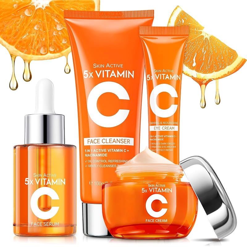 KIUORET Conjunto de Cuidados Faciais com Vitamina C, 4 Peças