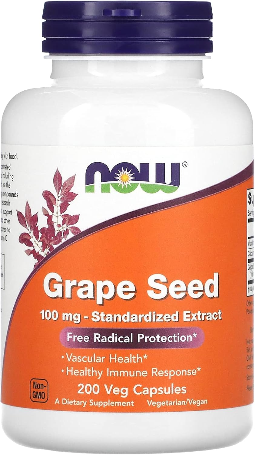 NOW Foods Supplements, Grape Seed 100 mg - Standardized Extract, Highly Concentrated Extract with a Minimum of 90% Polyphenols, with Vitamin C, 200